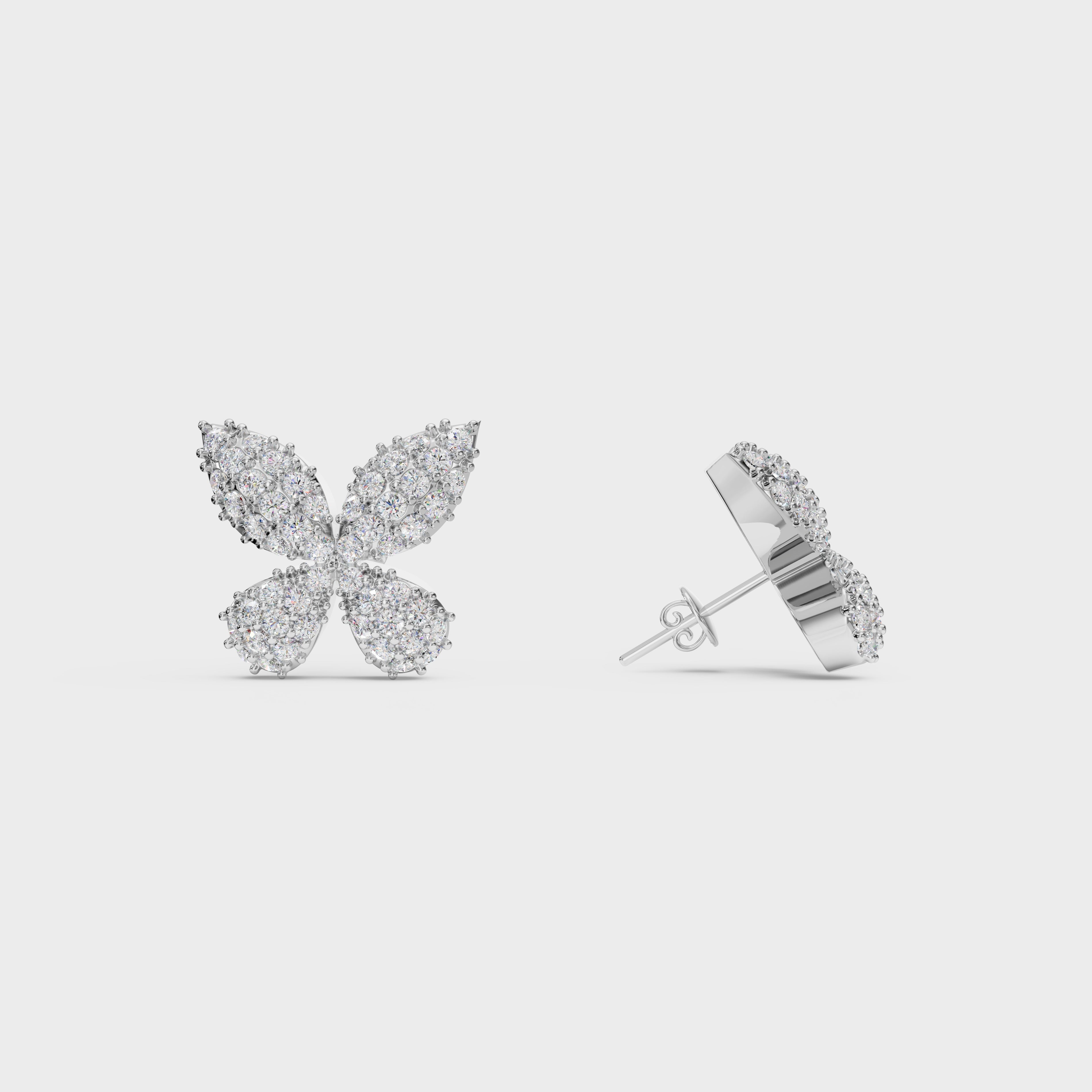 Diamond Pave Butterfly Stud Earrings