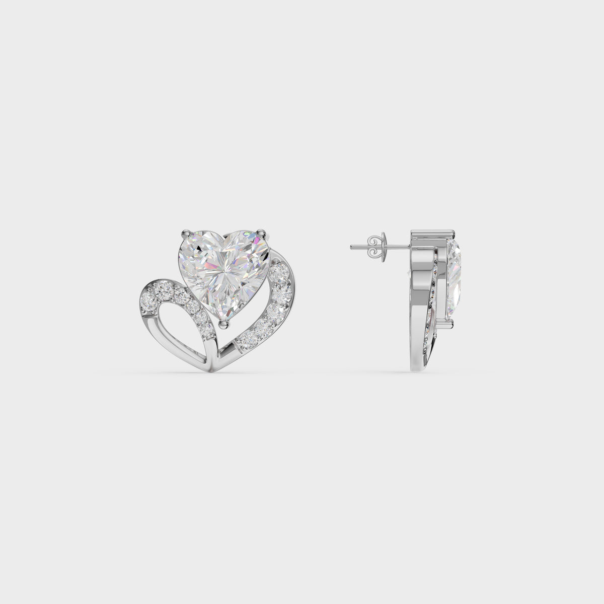 Love's Embrace Diamond Heart Stud Earrings
