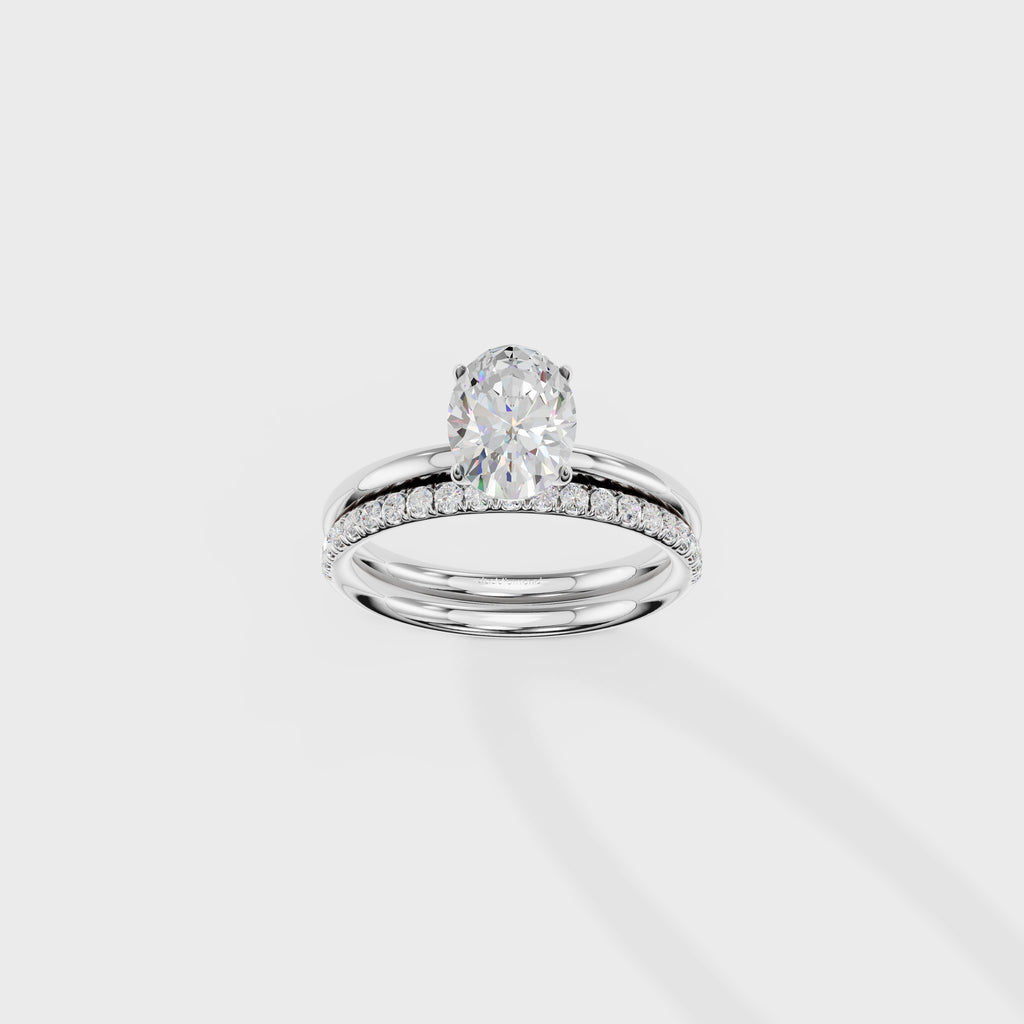 Oval Solitaire Diamond Bridal Set With Pave Band
