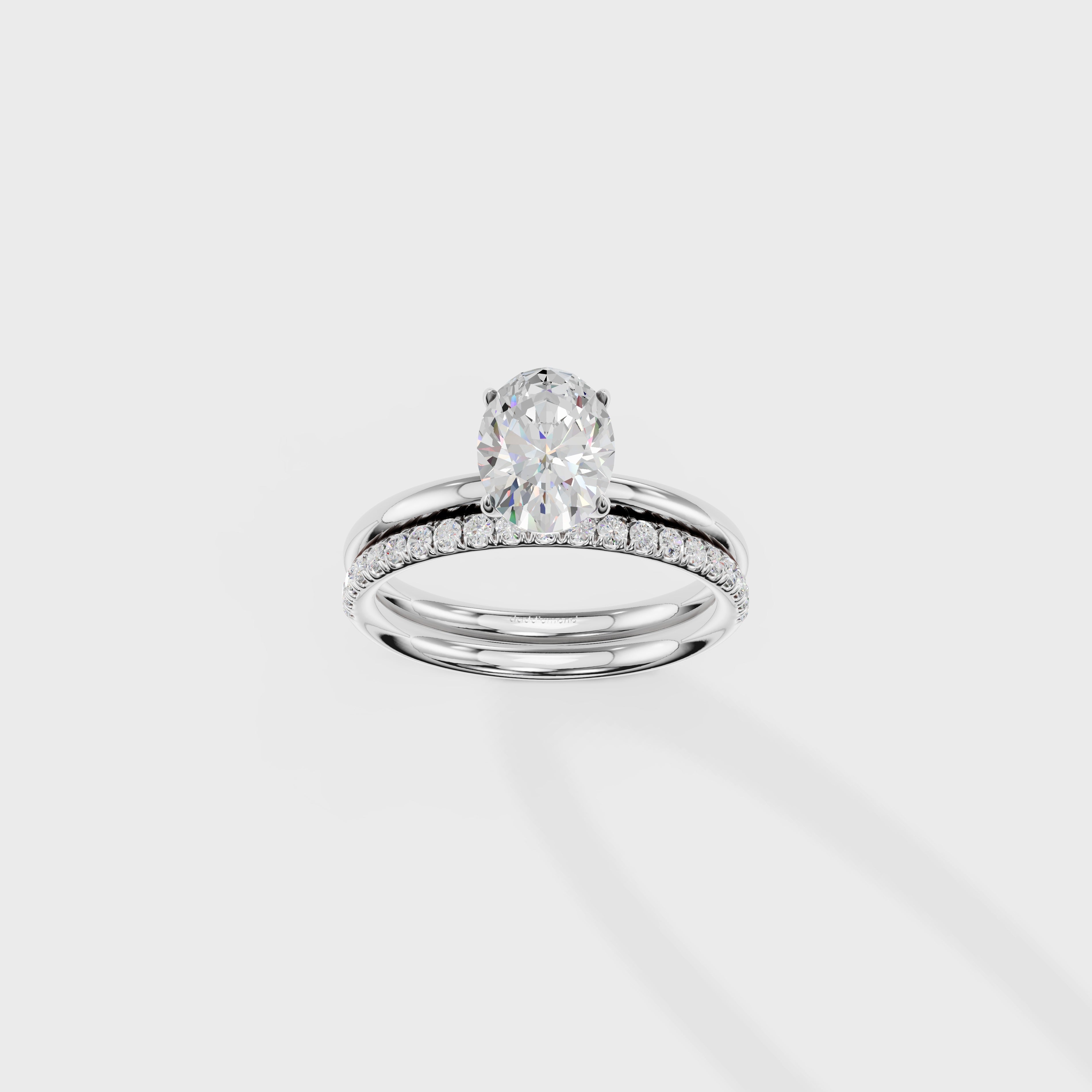Oval Solitaire Diamond Bridal Set With Pave Band