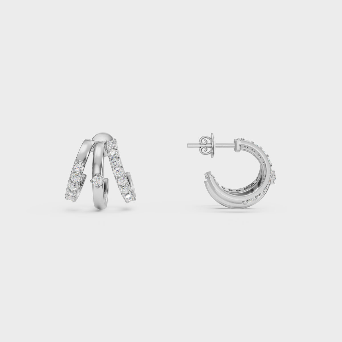 Triple Row Diamond Huggie Earrings