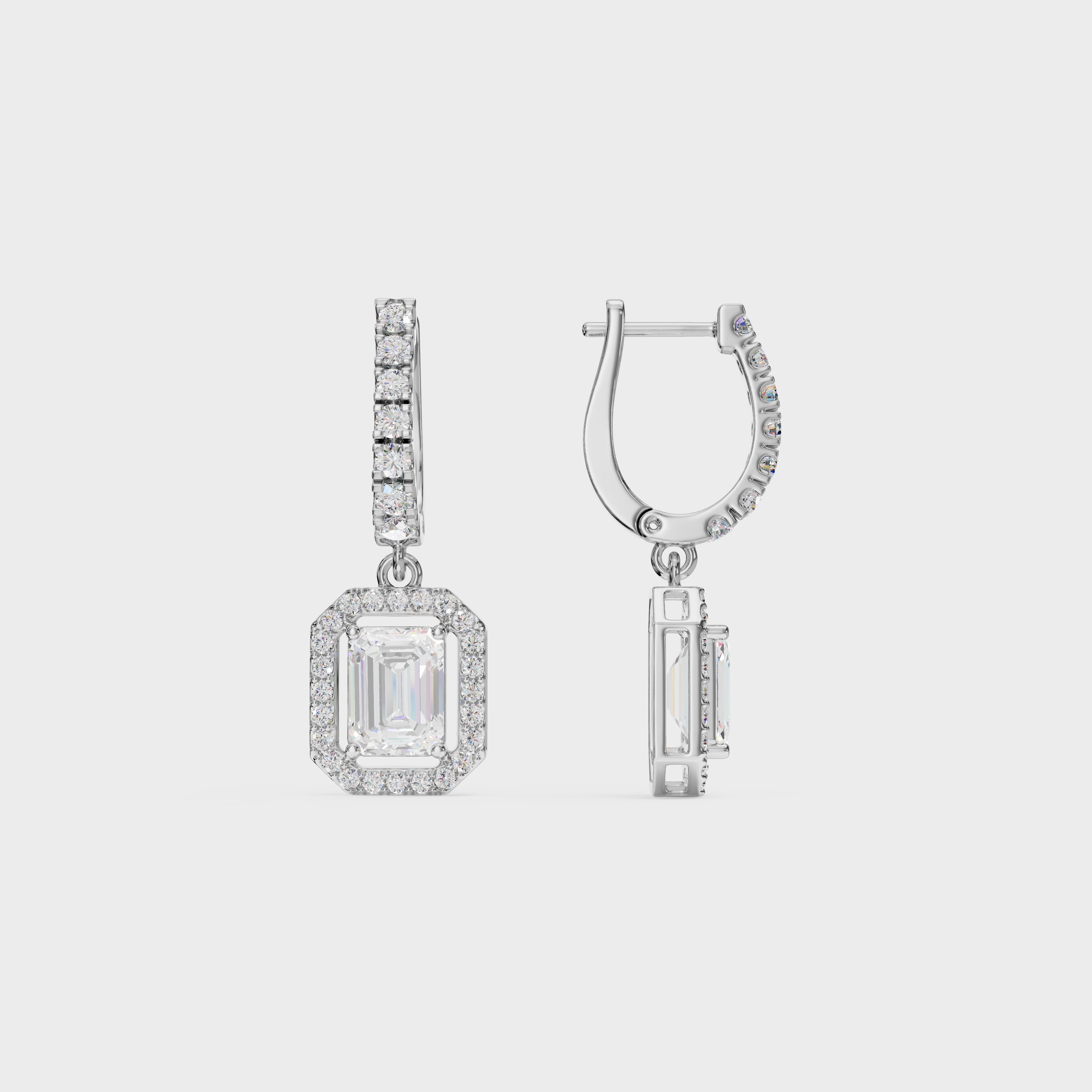 Emerald Halo Drop Huggie Earrings
