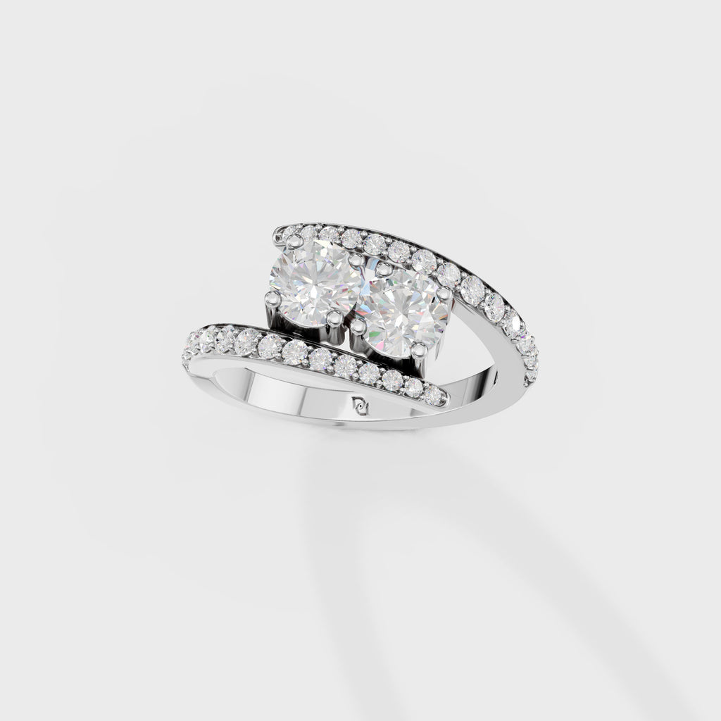 Two-Stone Bypass Engagement Ring with Pavé Accents