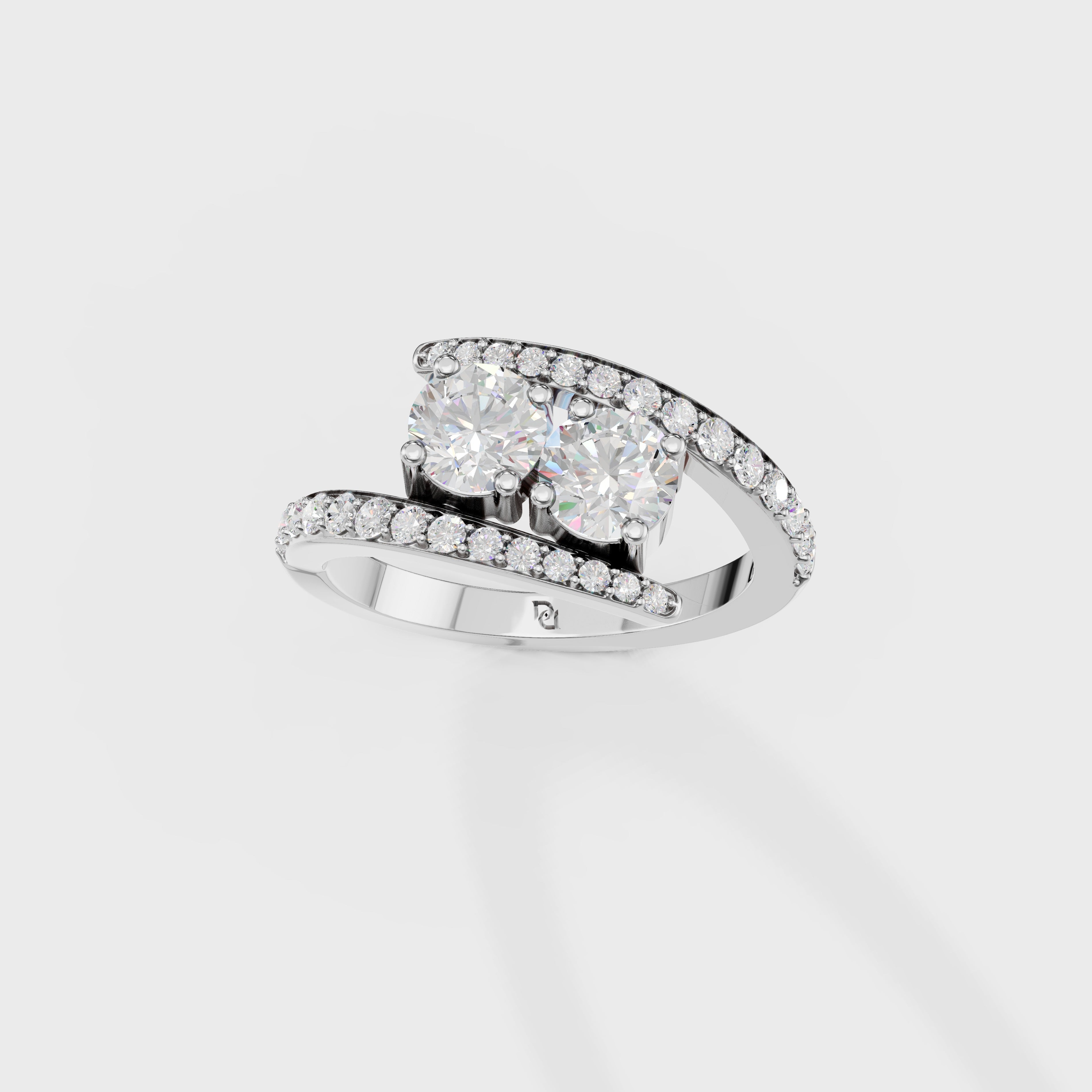 Two-Stone Bypass Engagement Ring with Pavé Accents