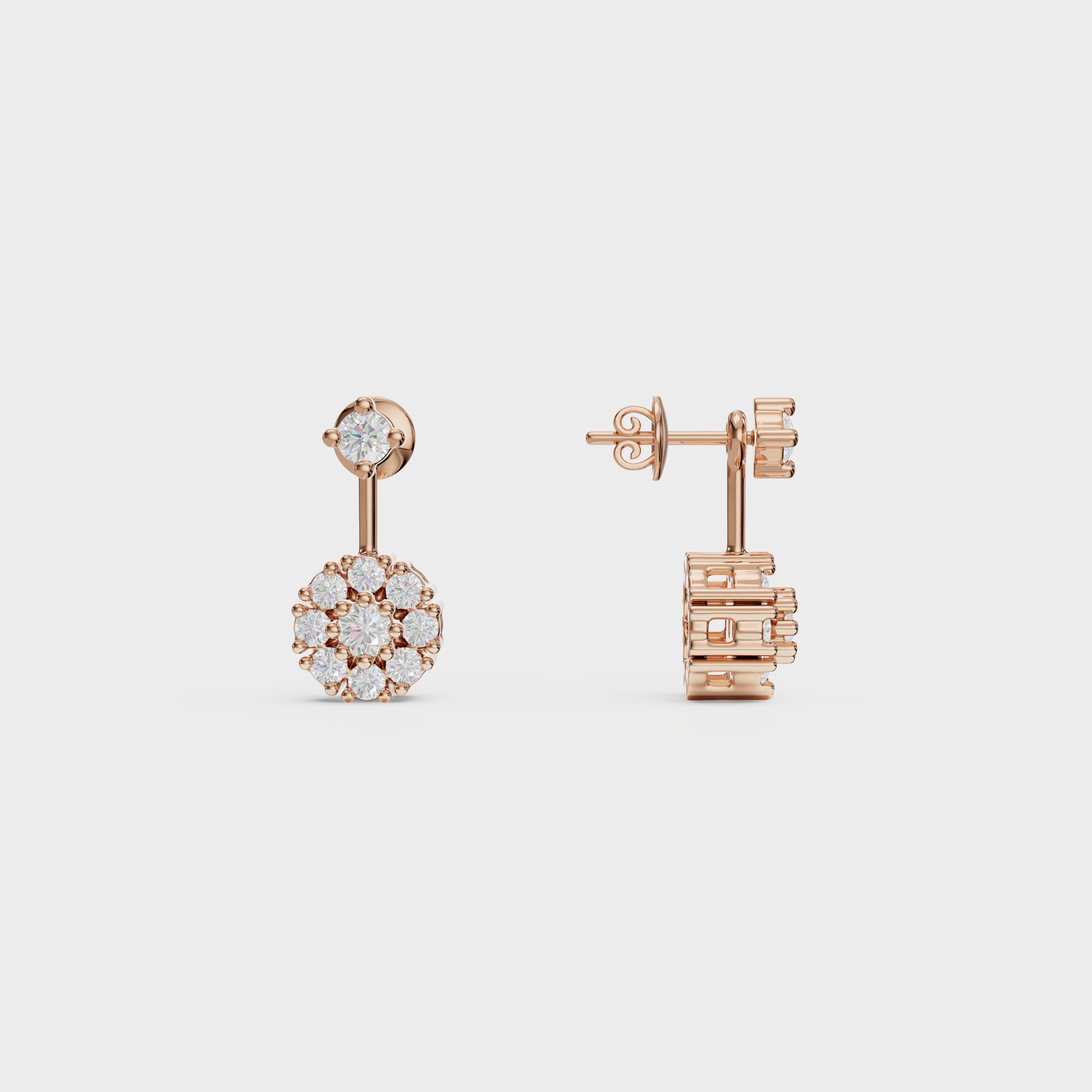 Round Cut Petal Cluster Stud Earrings