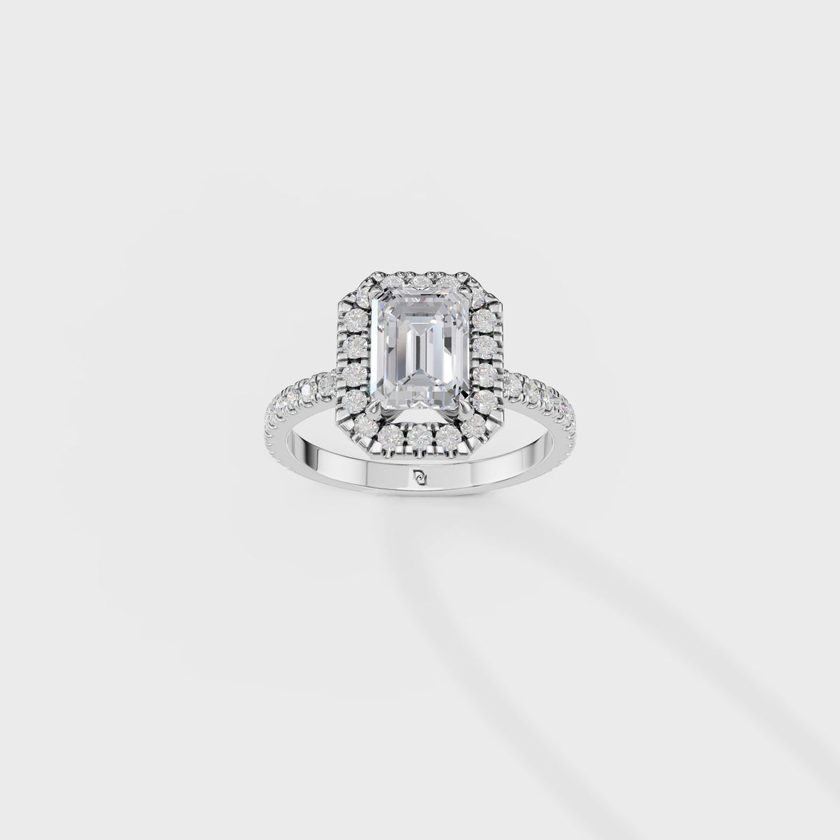 1.50ct Emerald Cut Diamond Halo Engagement Ring with Pave Band