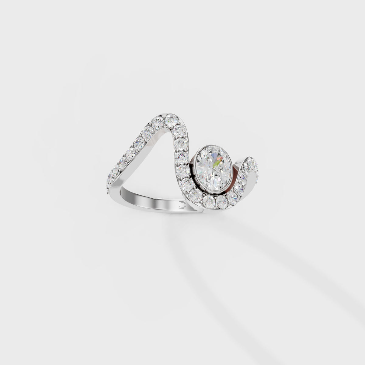 0.40ct Oval Cut Diamond Bezel Wave Bypass Ring