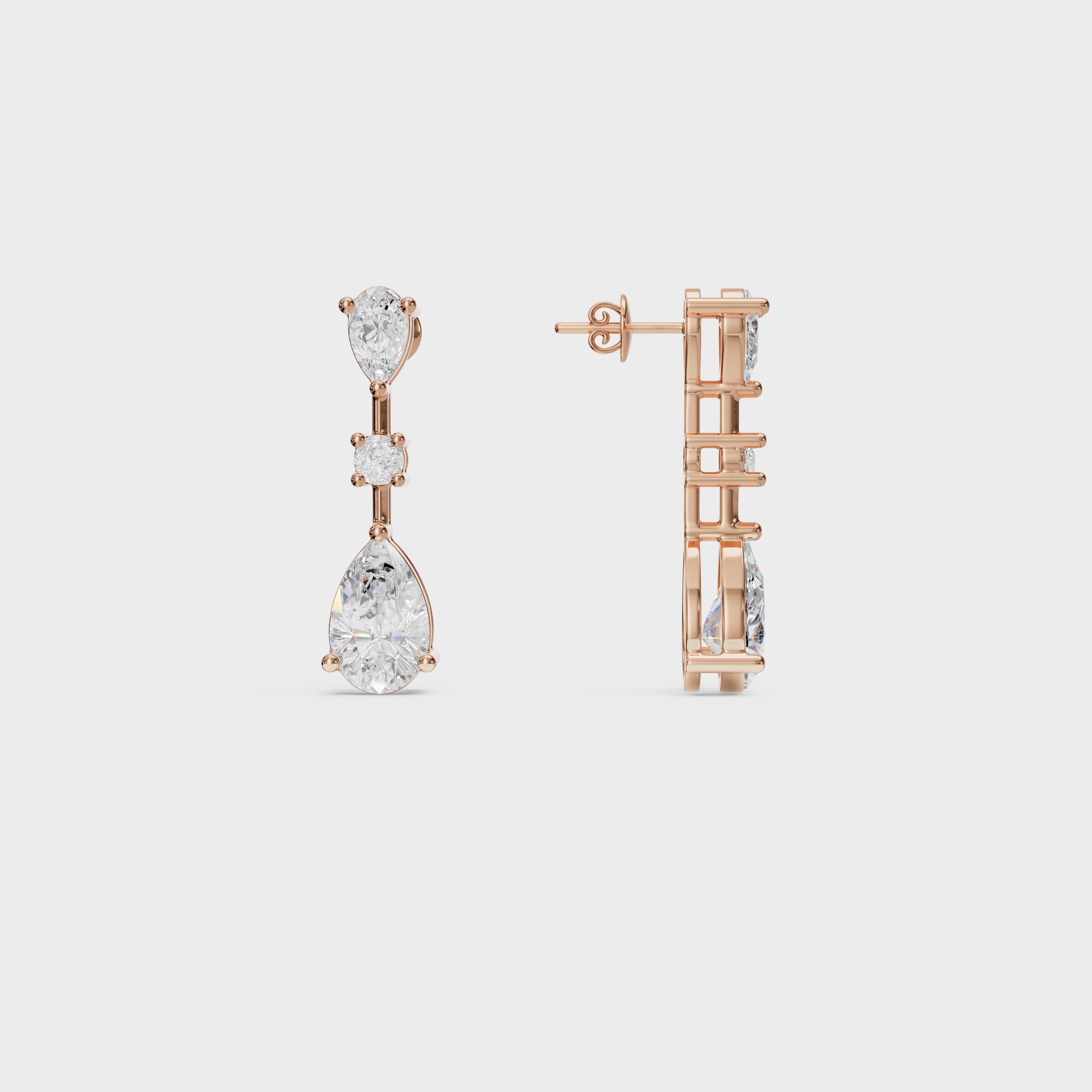 Graceful Pear & Round Diamond Drop Earrings