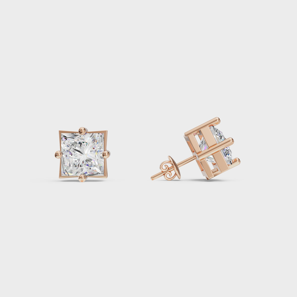 1ct Each Princess Cut Diamond Stud Earrings