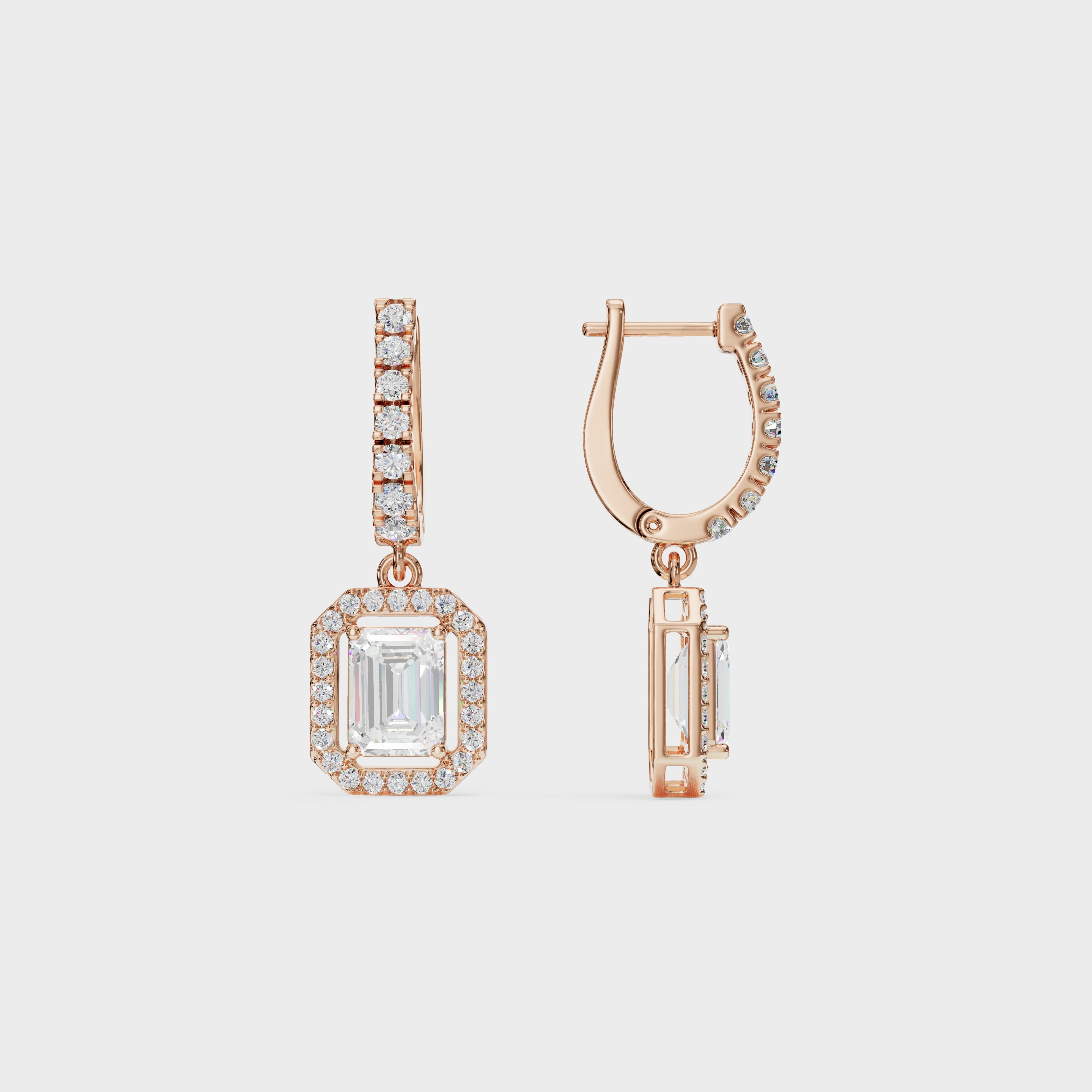 Emerald Halo Drop Huggie Earrings