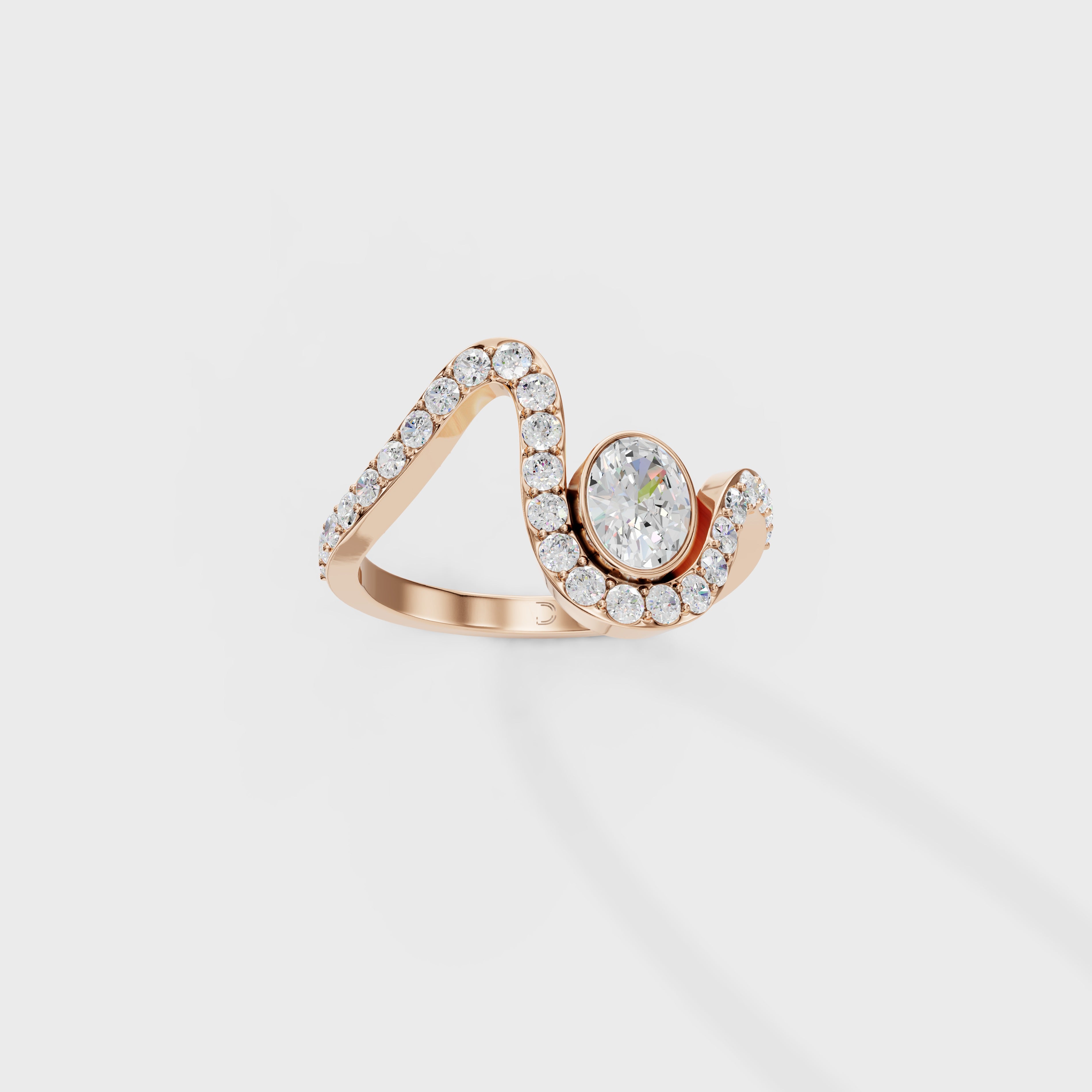 Diamond Bezel Wave Bypass Ring