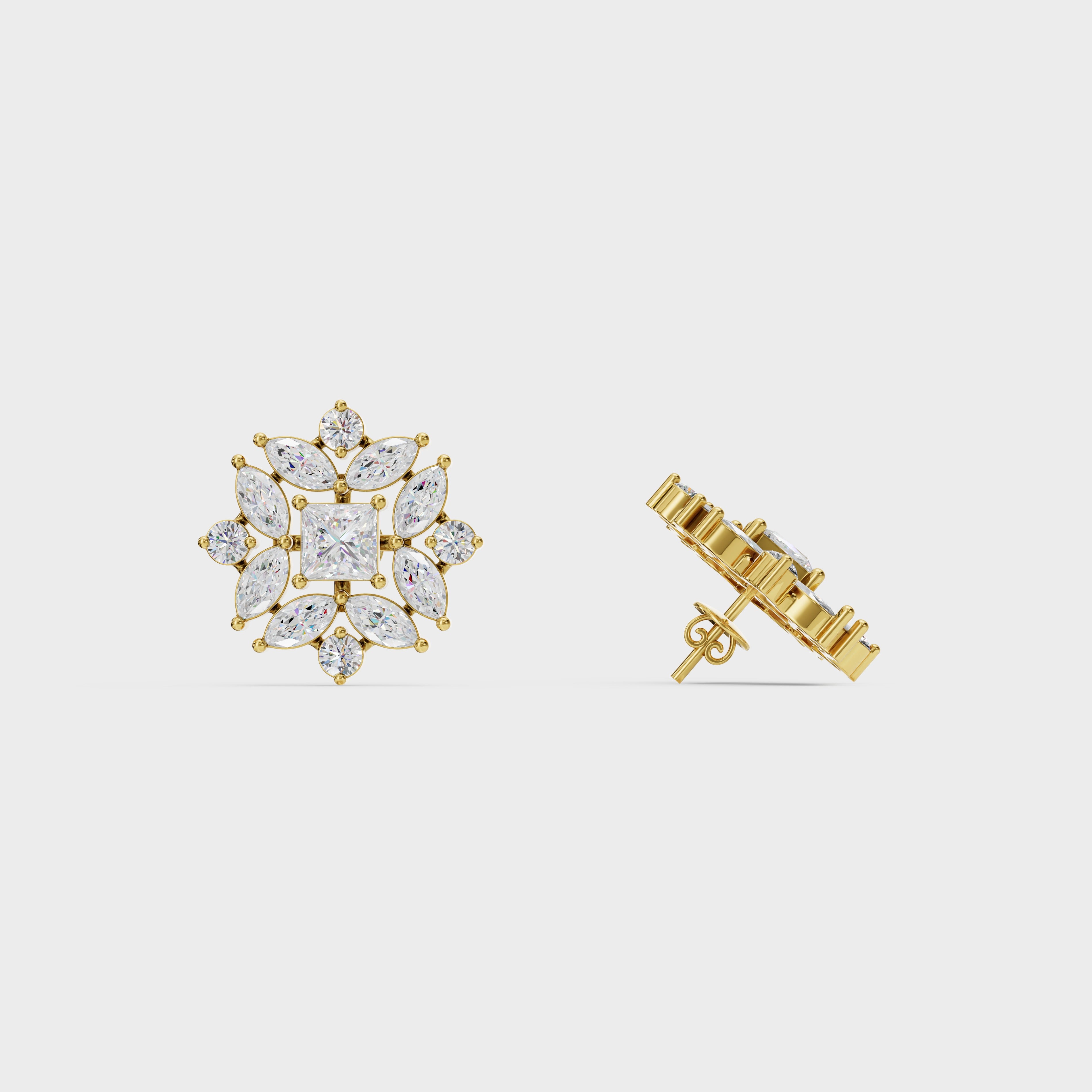 Floral Diamond Stud Earrings