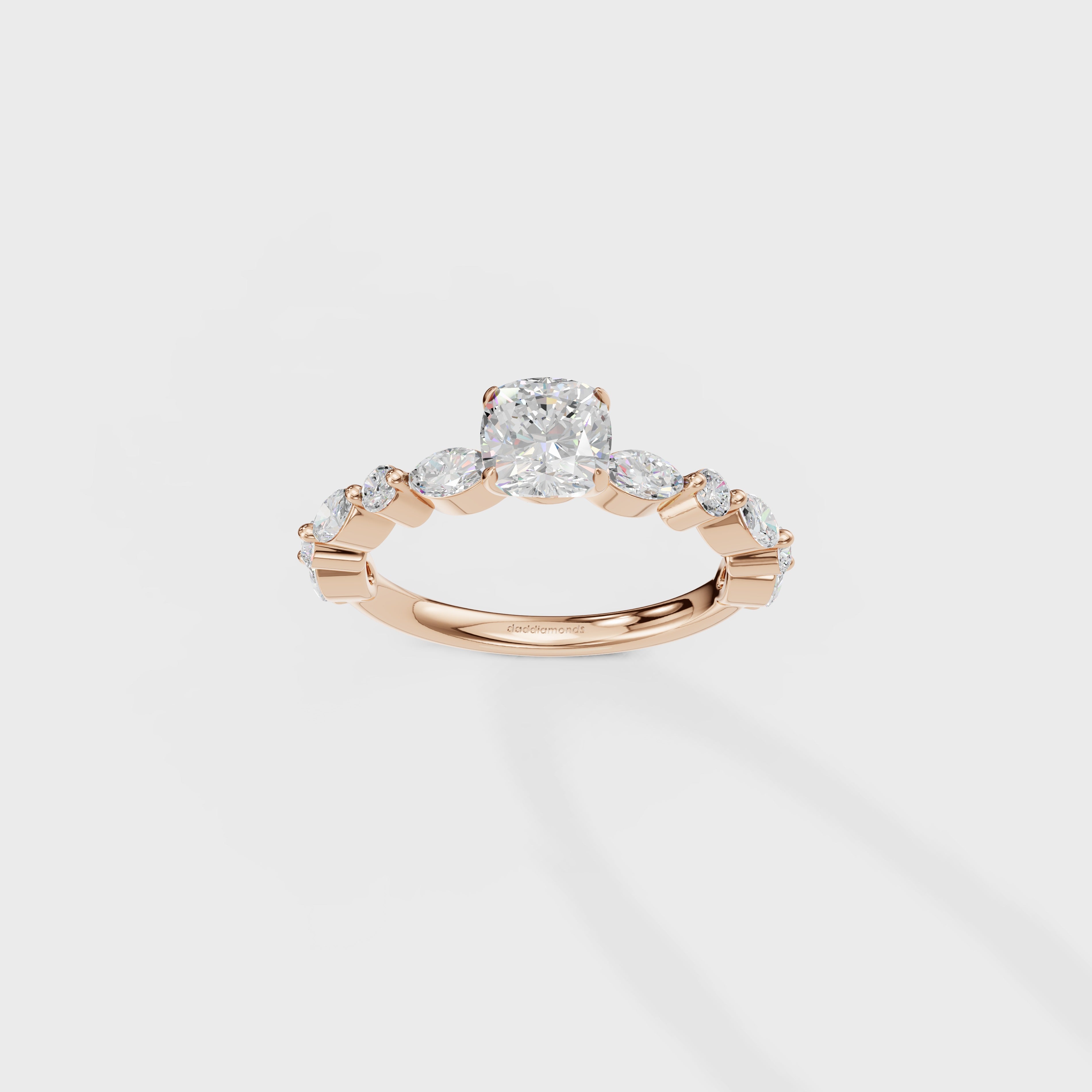0.85ct Royal Cushion Cut Cascade Ring