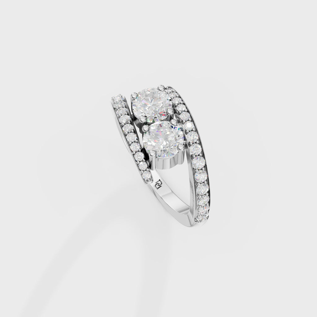 Two-Stone Bypass Engagement Ring with Pavé Accents