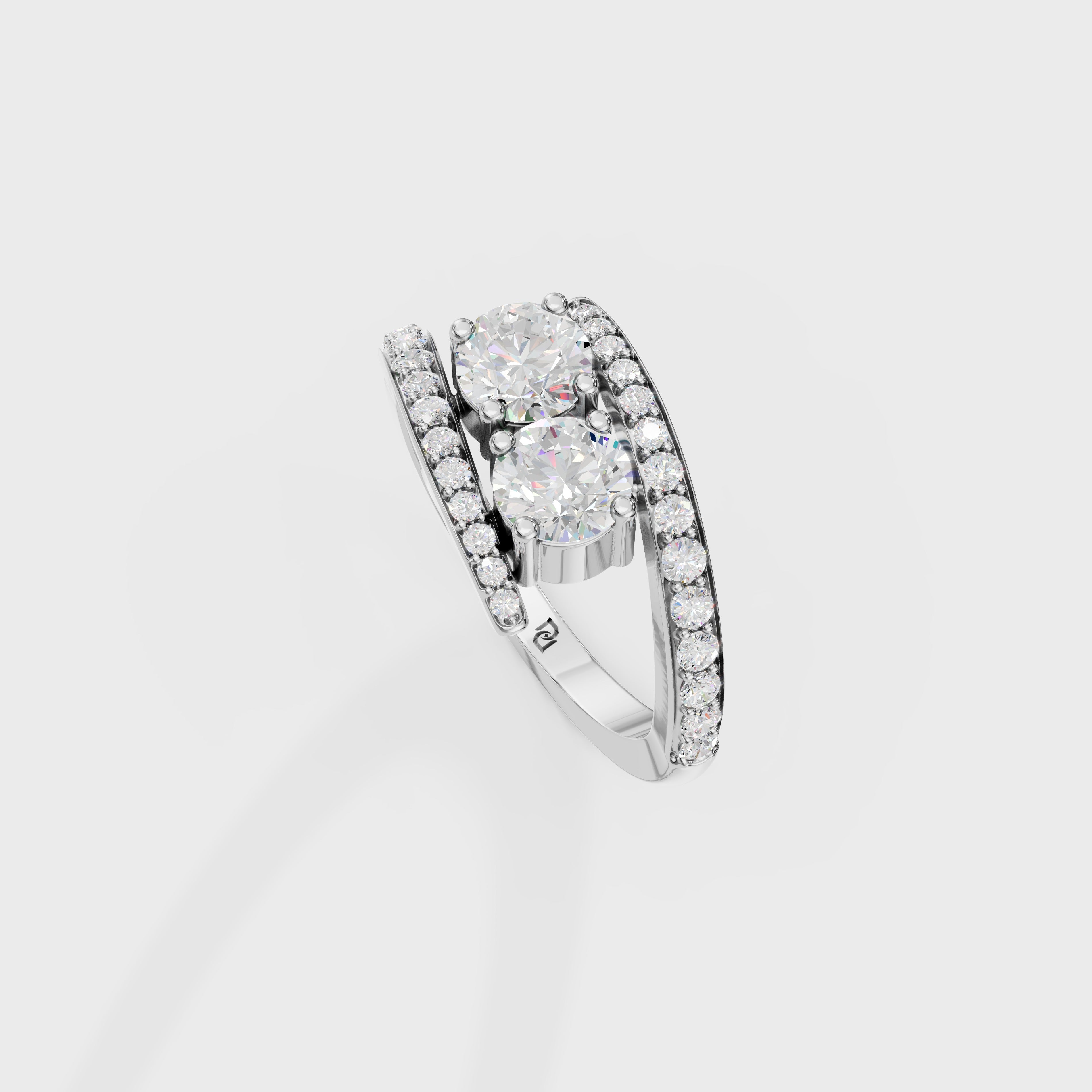 Two-Stone Bypass Engagement Ring with Pavé Accents