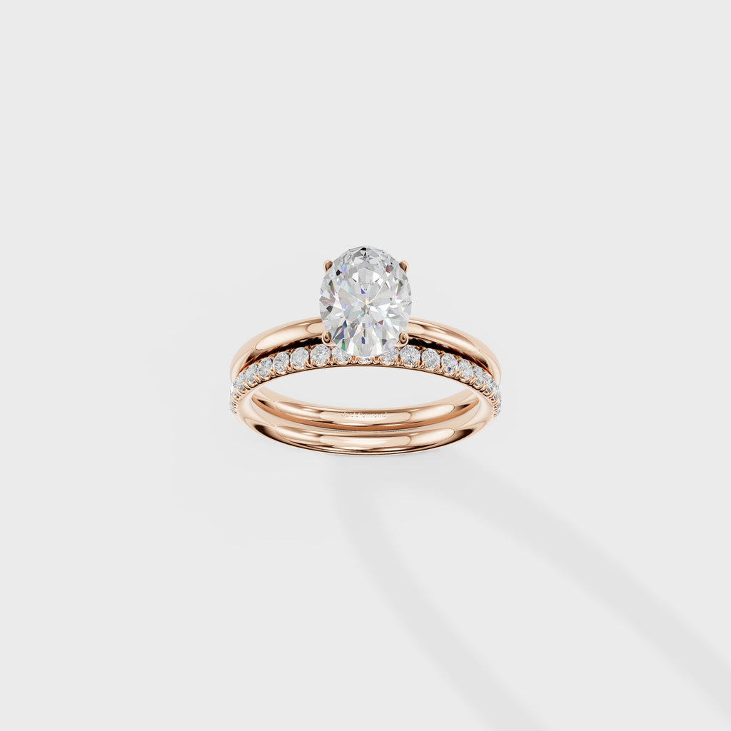 Oval Solitaire Diamond Bridal Set With Pave Band
