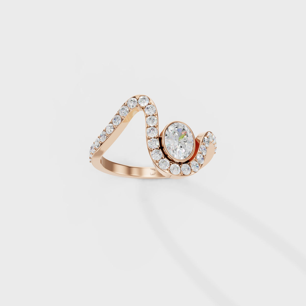 0.40ct Oval Cut Diamond Bezel Wave Bypass Ring