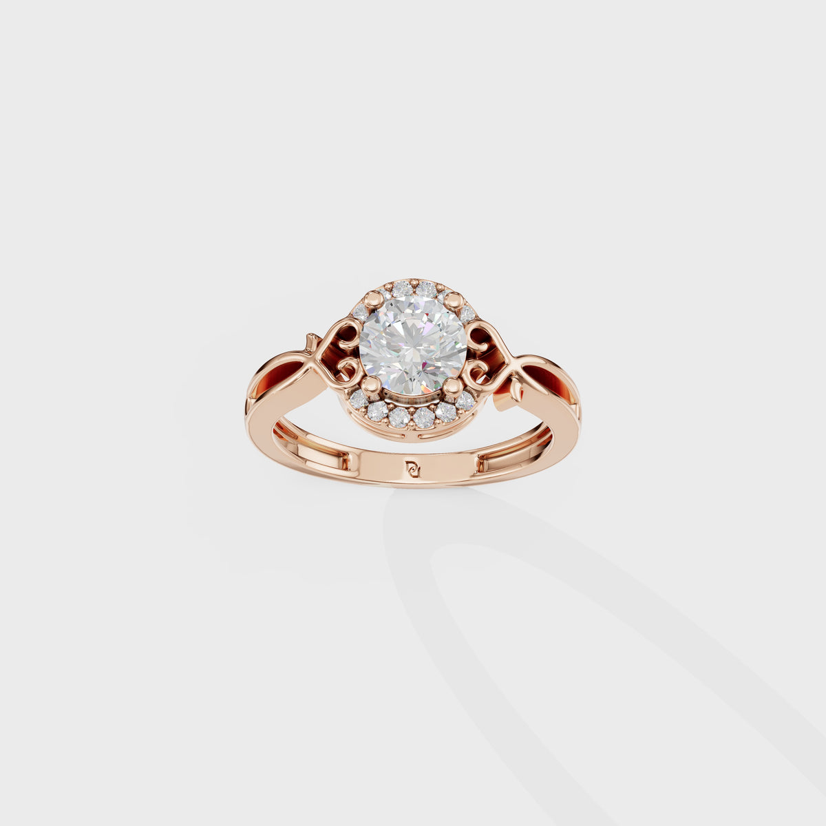 0.90ct Round Cut Diamond With Intricate Scrollwork Band