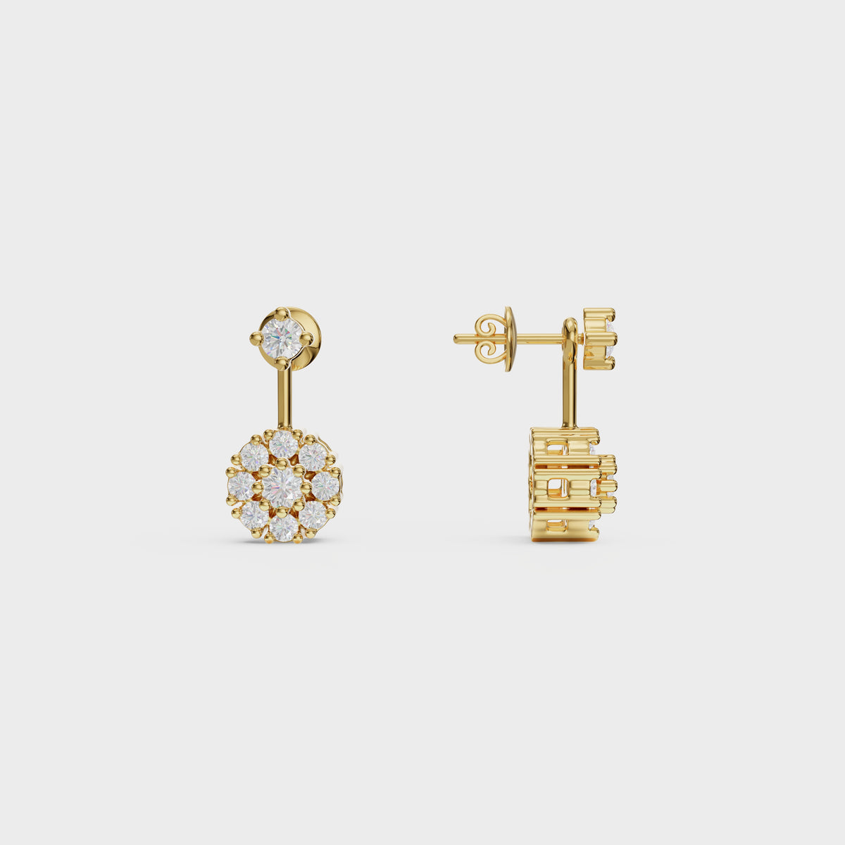 Round Cut Petal Cluster Stud Earrings