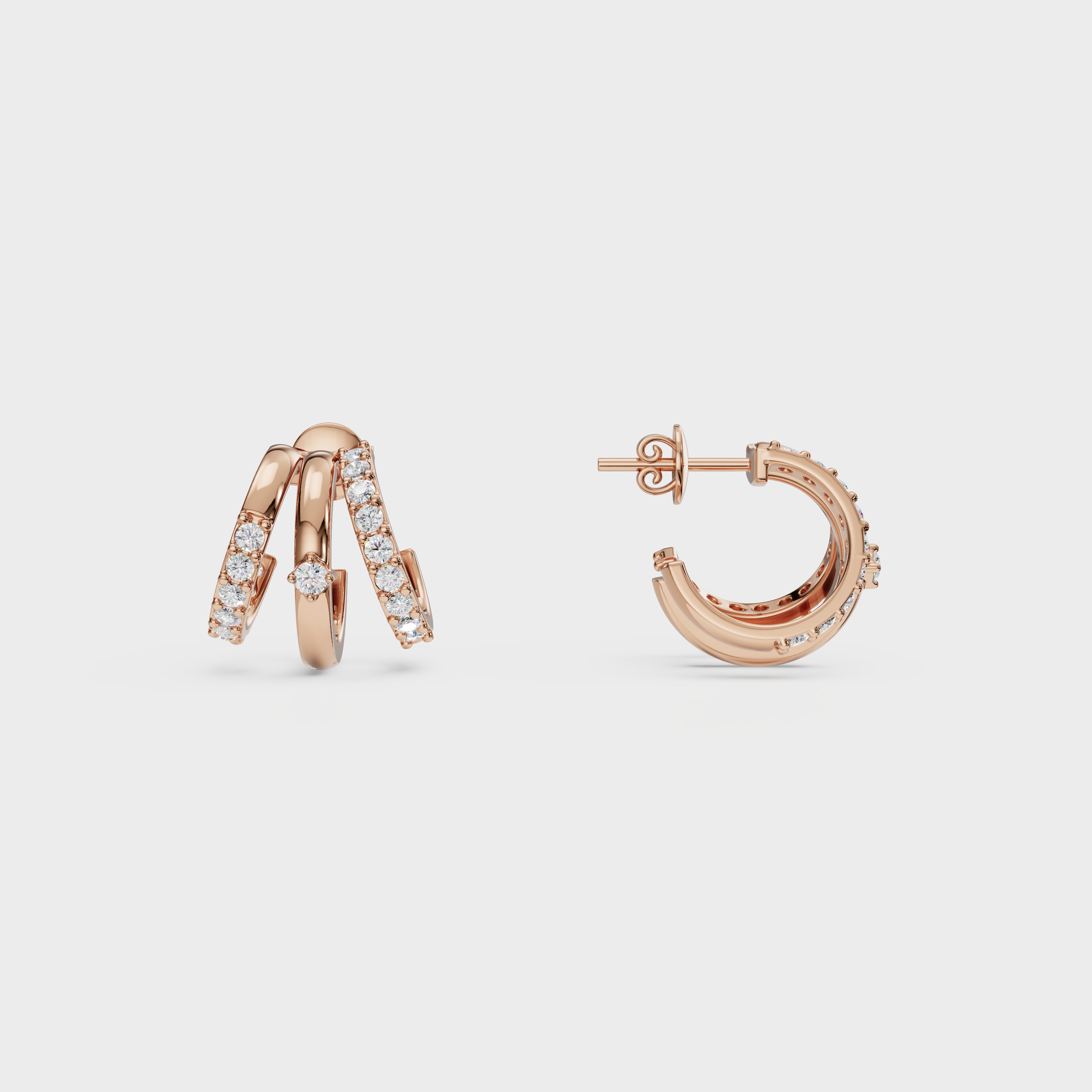 Triple Row Diamond Huggie Earrings