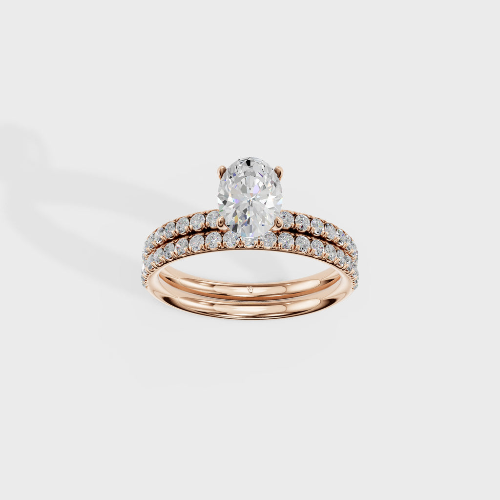 Oval Diamond Solitaire with Pave Wedding Band
