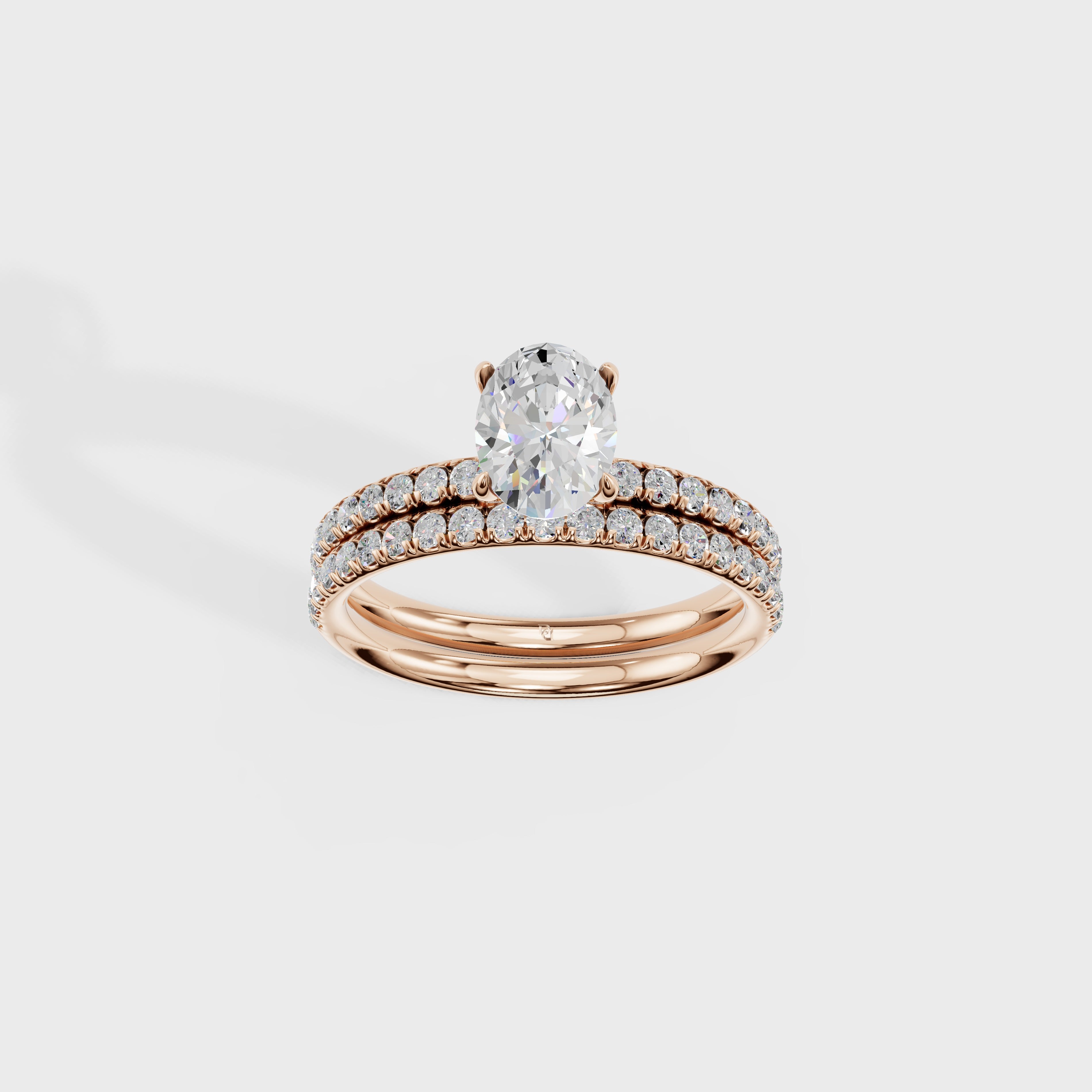 Oval Diamond Solitaire with Pave Wedding Band