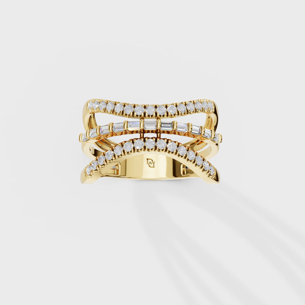 Baguette & Round Diamond Crossover Ring