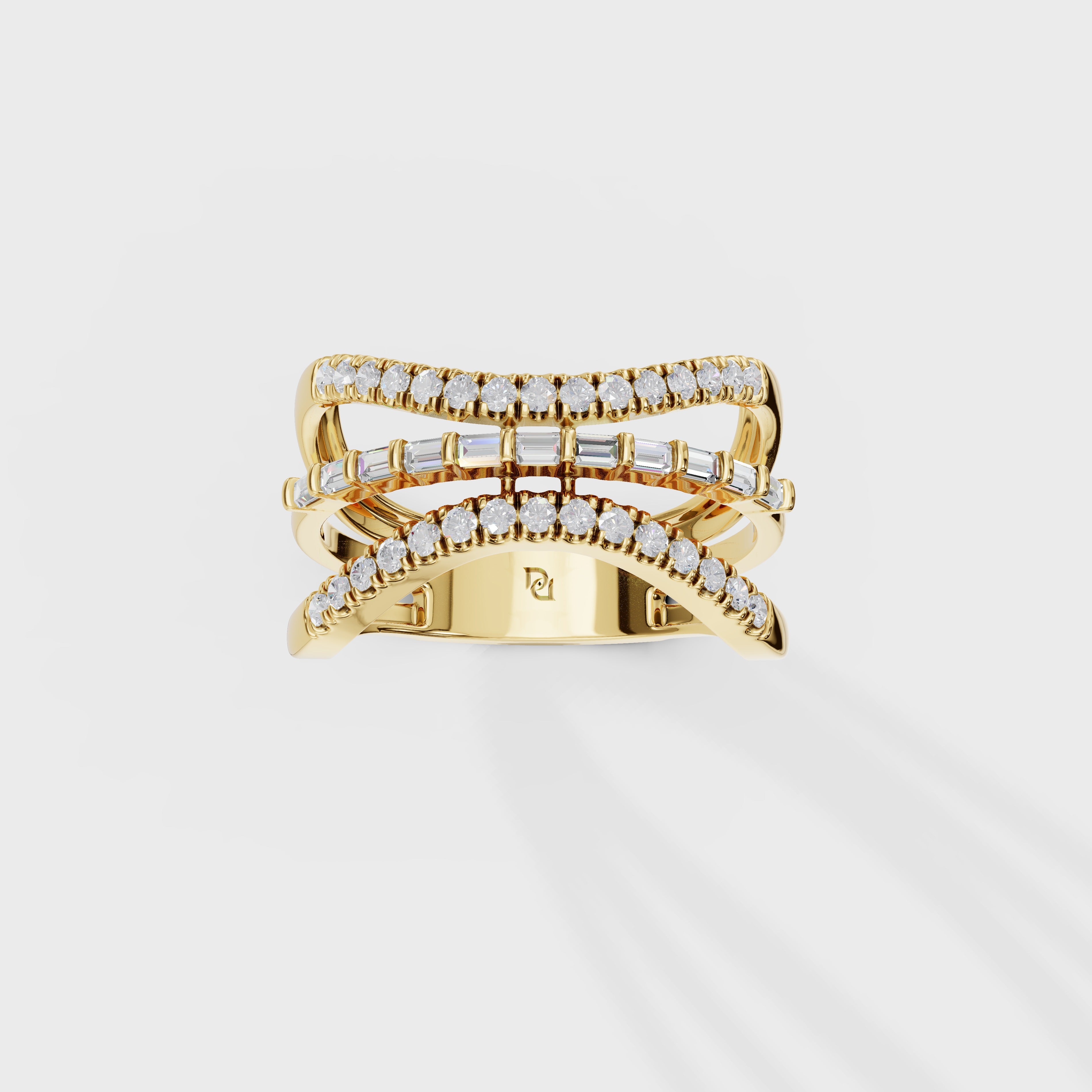Baguette & Round Diamond Crossover Ring