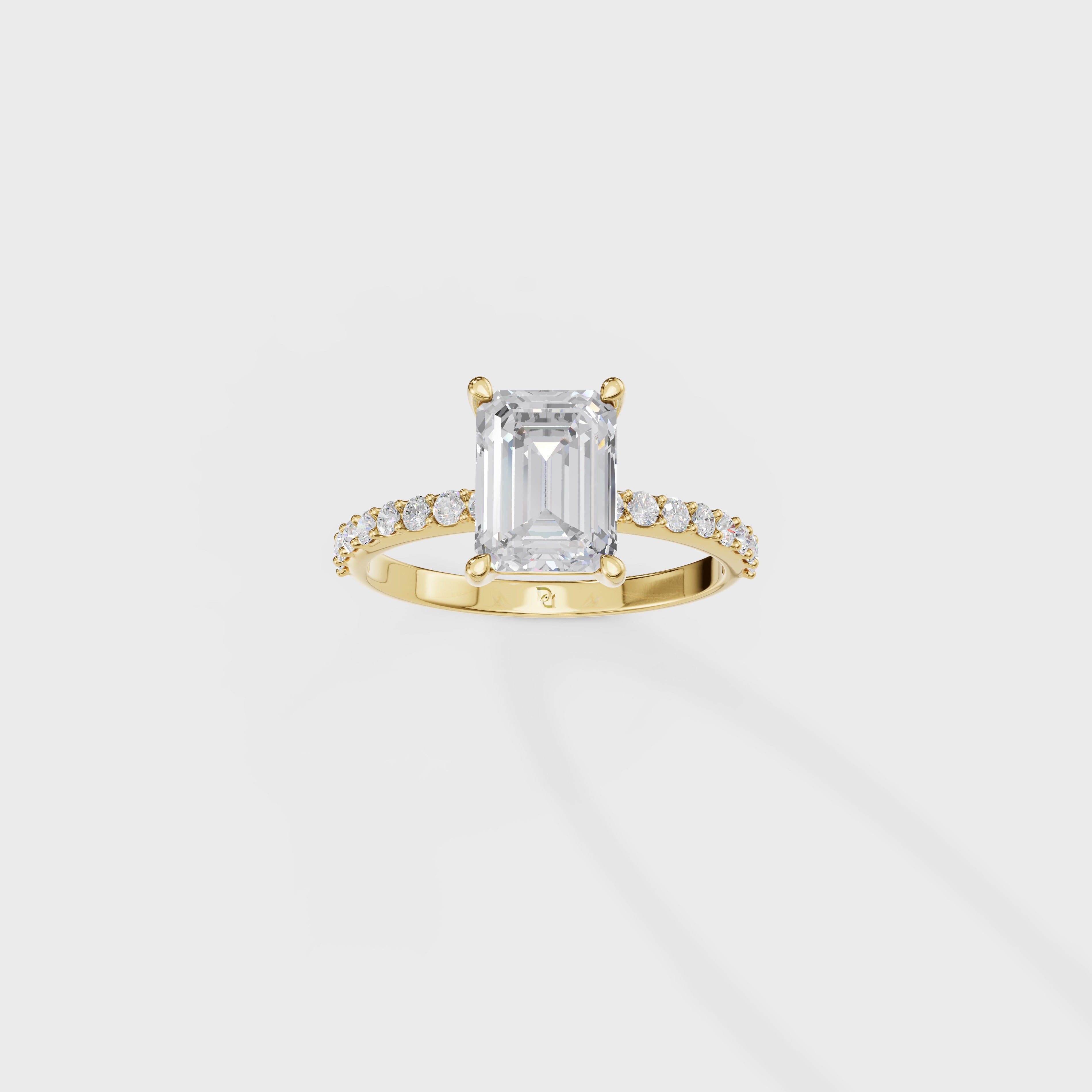 Emerald Diamond Hidden Halo Ring