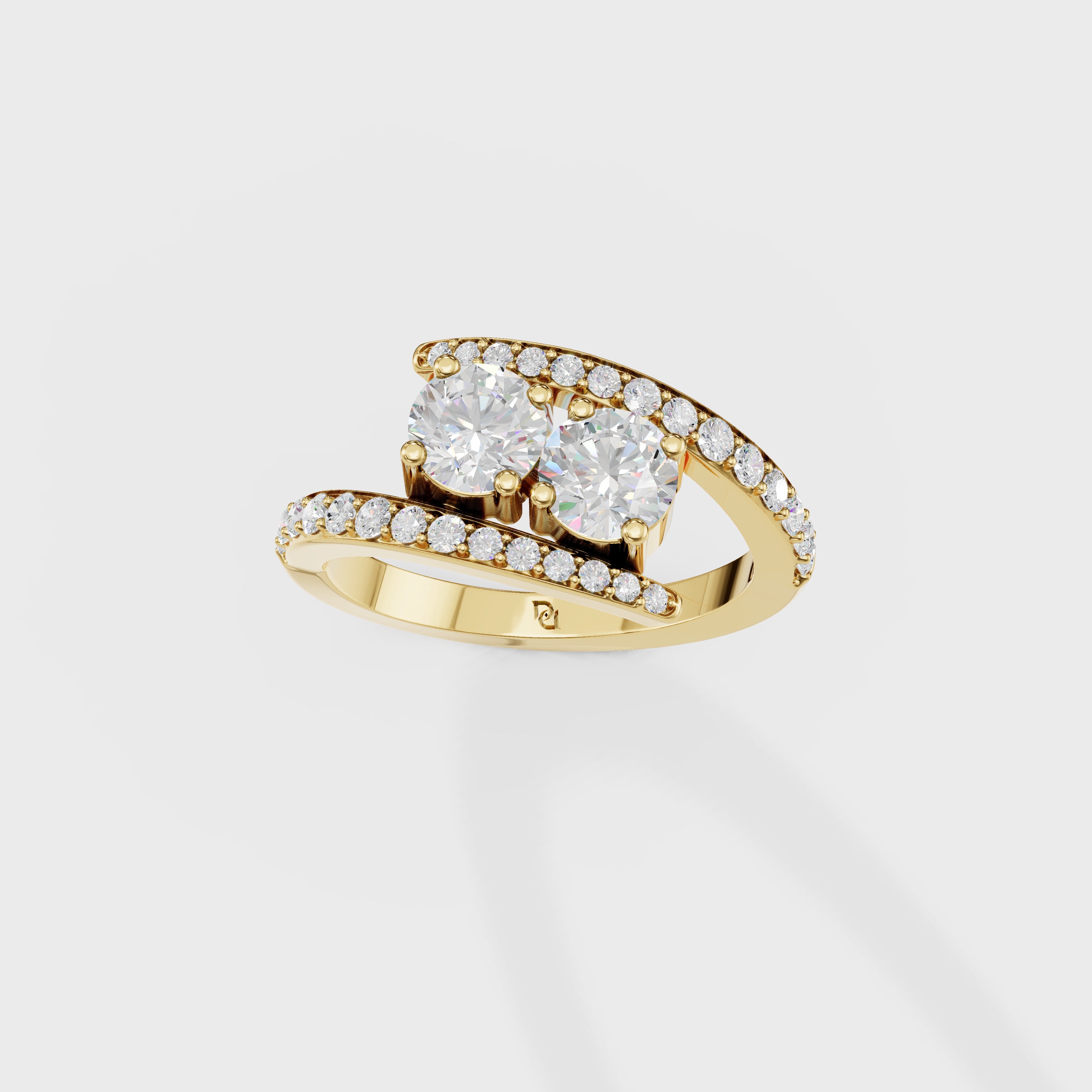 Two-Stone Bypass Engagement Ring with Pavé Accents