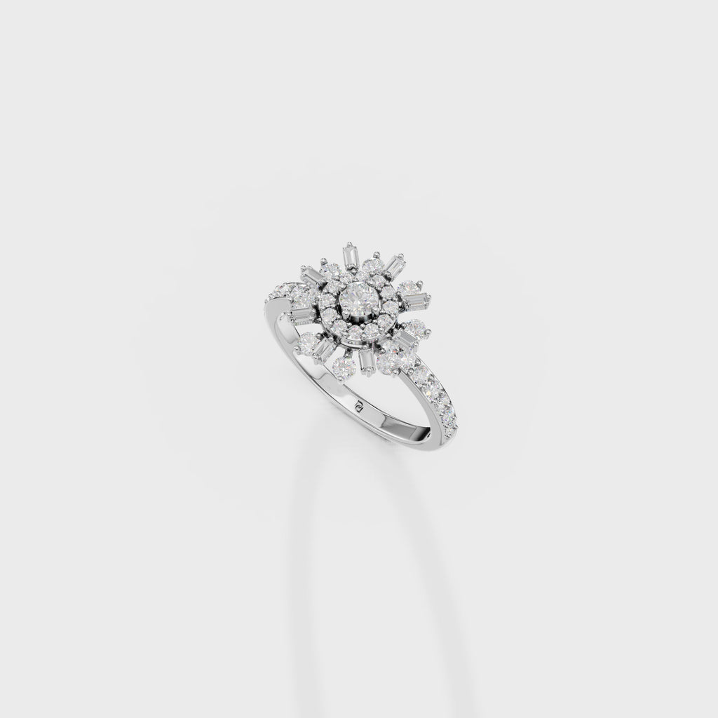 Baguette & Round Diamond Starburst Ring