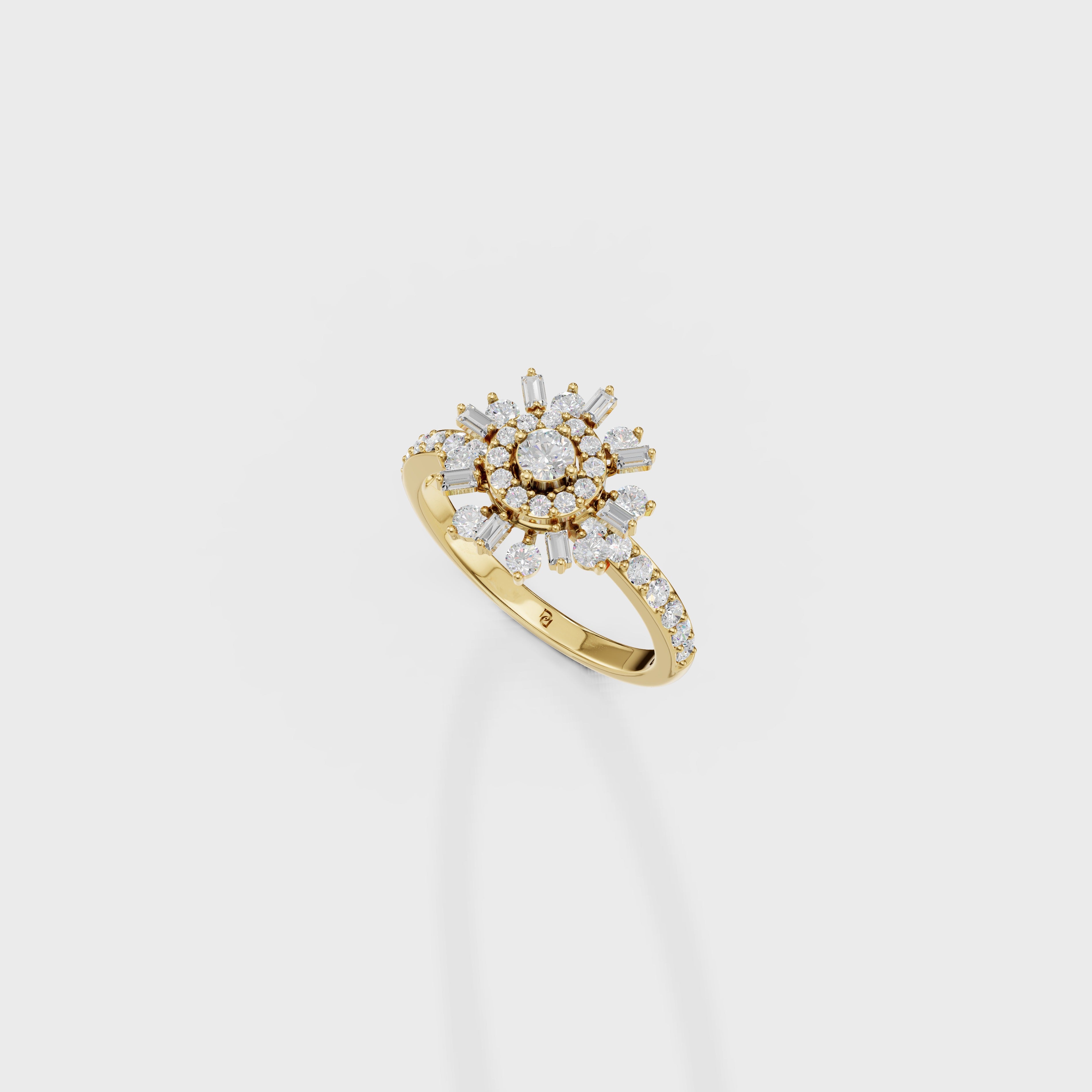 Baguette & Round Diamond Starburst Ring
