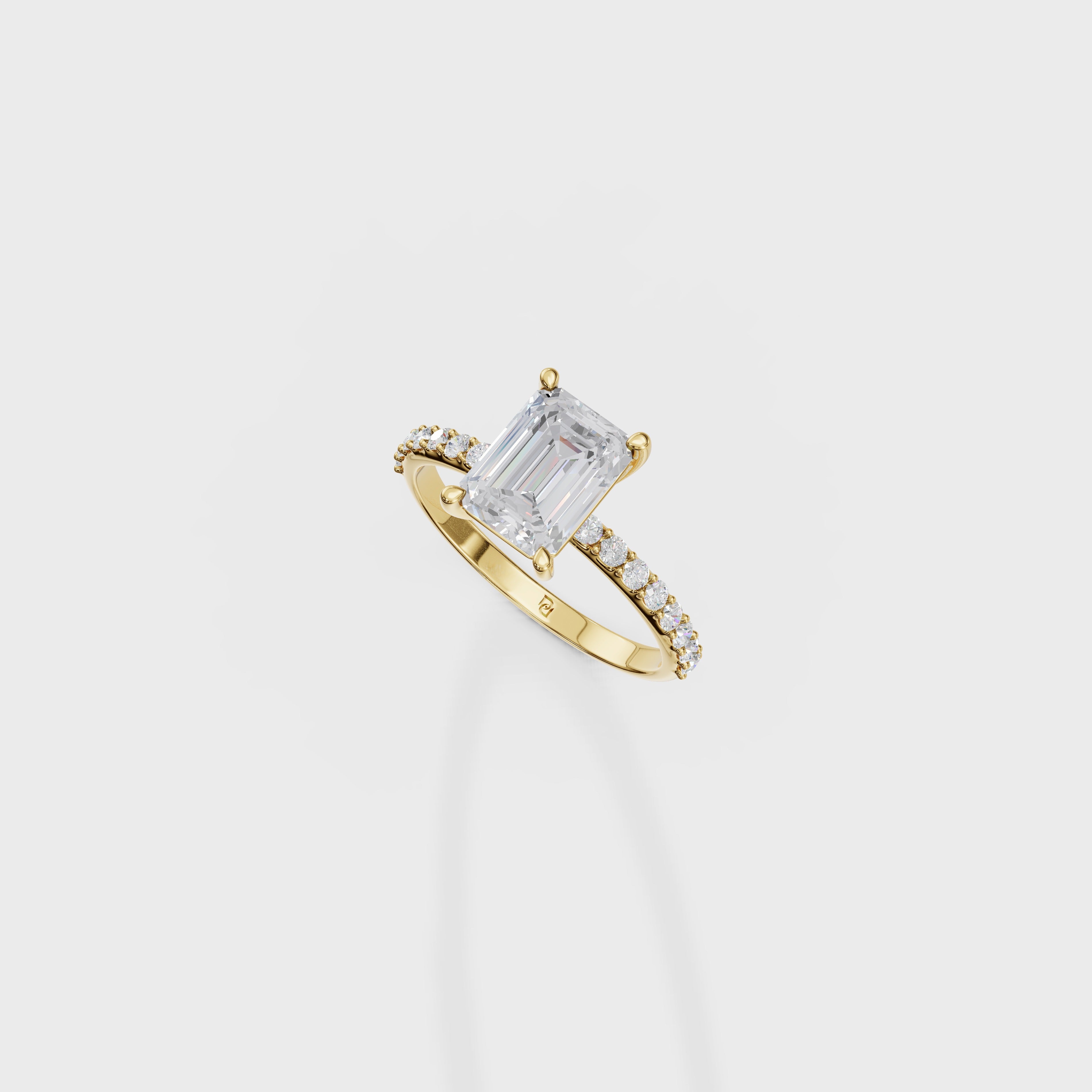 Emerald Diamond Hidden Halo Ring