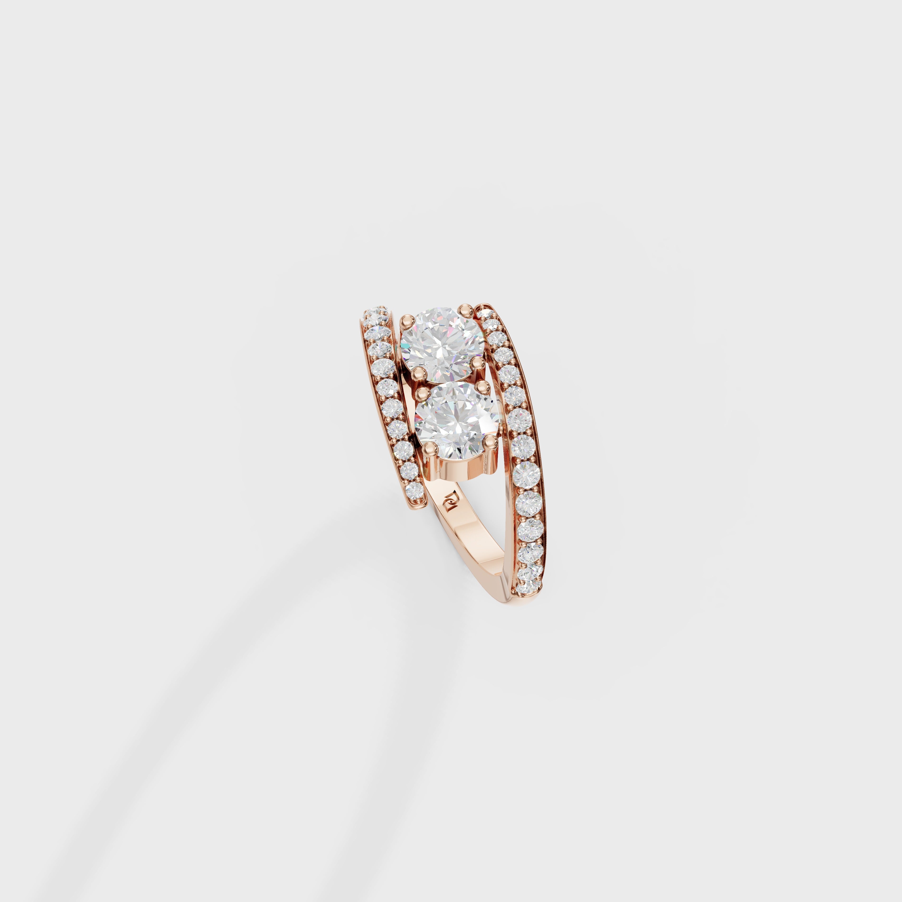 Two-Stone Bypass Engagement Ring with Pavé Accents