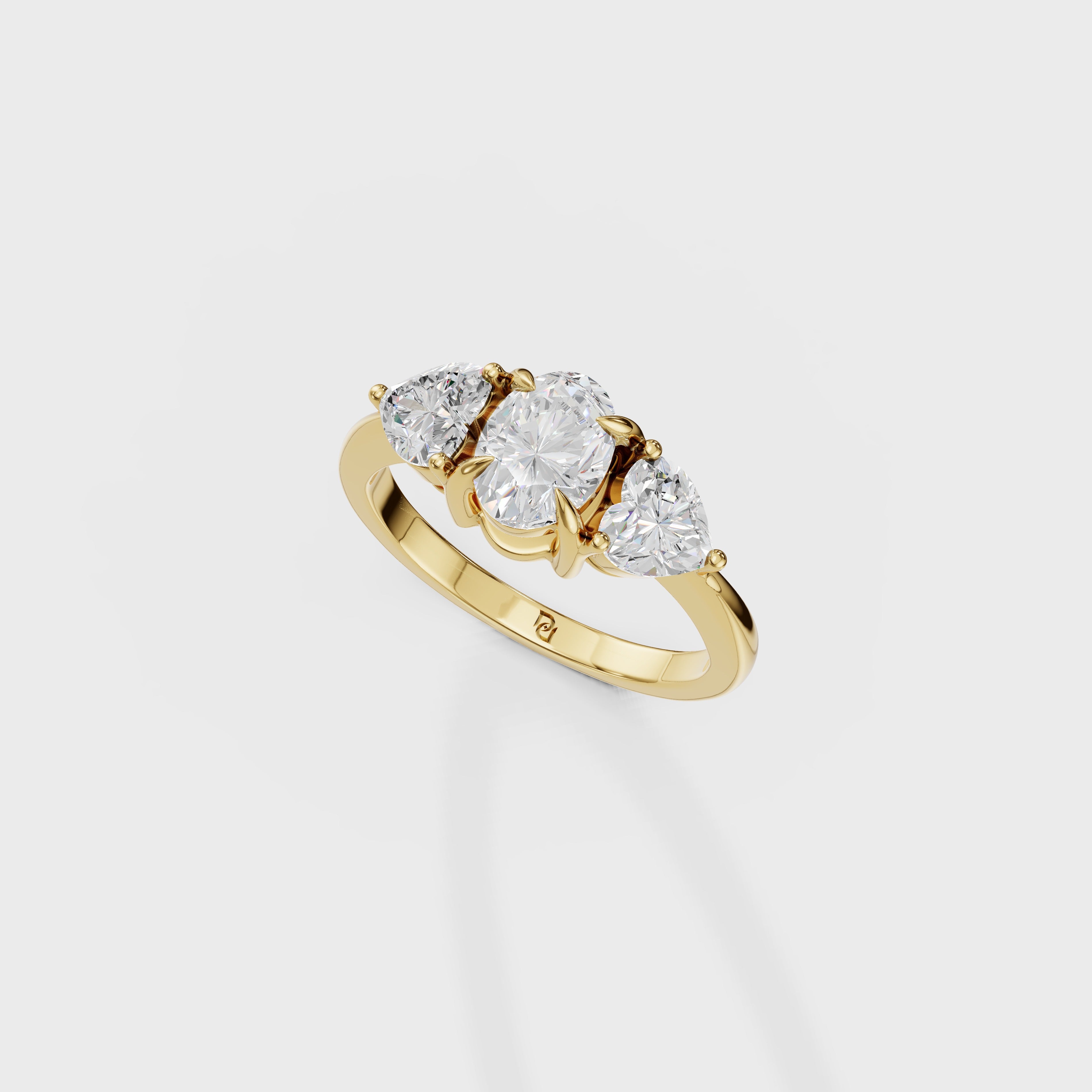 Three Stone Oval & Heart Cut Diamond Engagement Ring