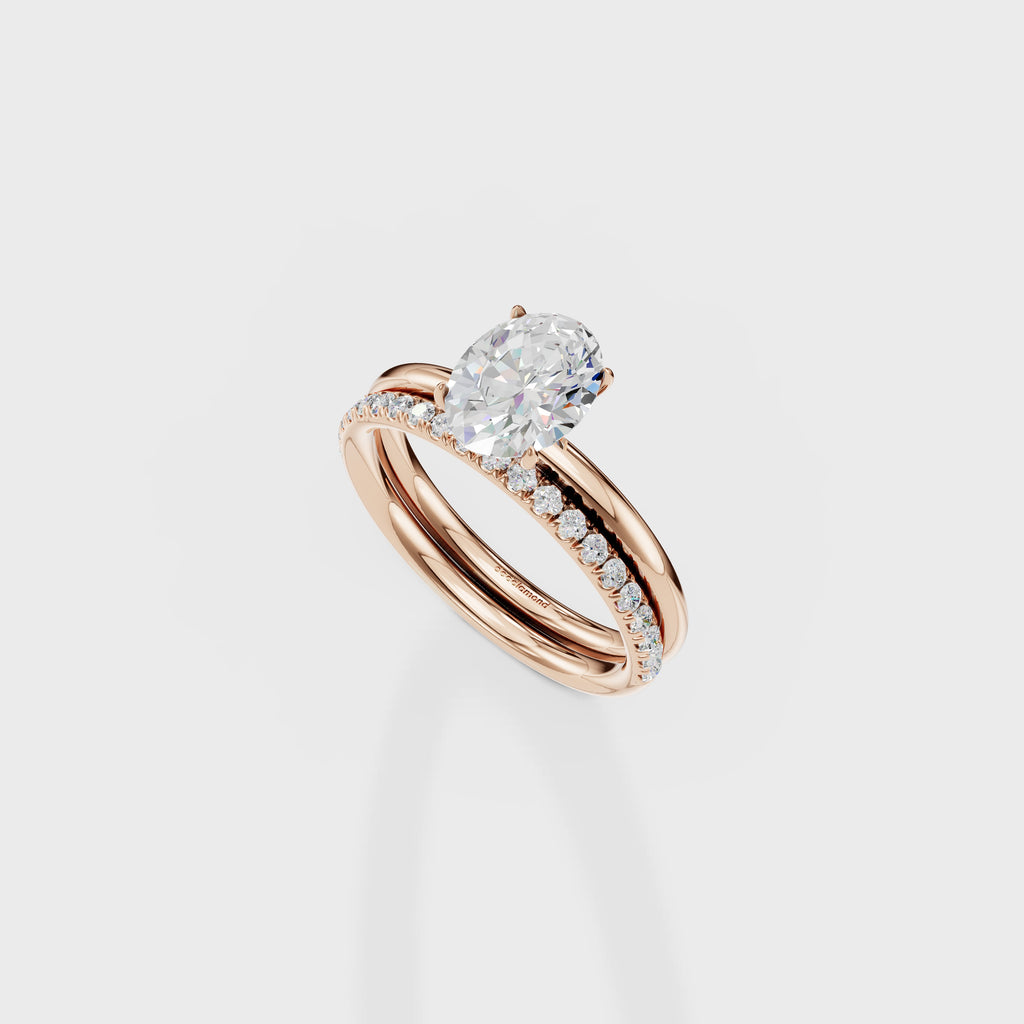 Oval Solitaire Diamond Bridal Set With Pave Band