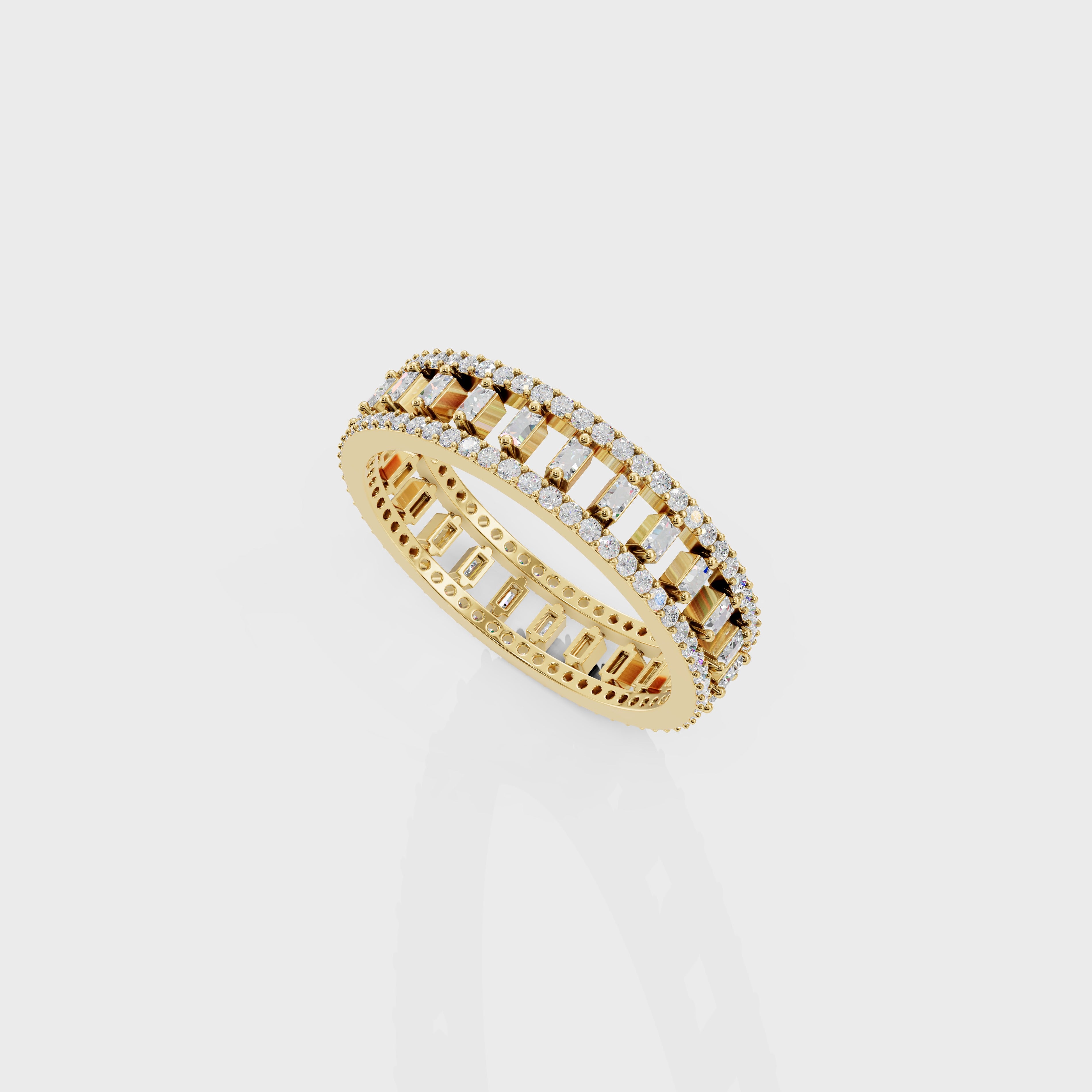 Round & Baguette Spaced Diamond Ring