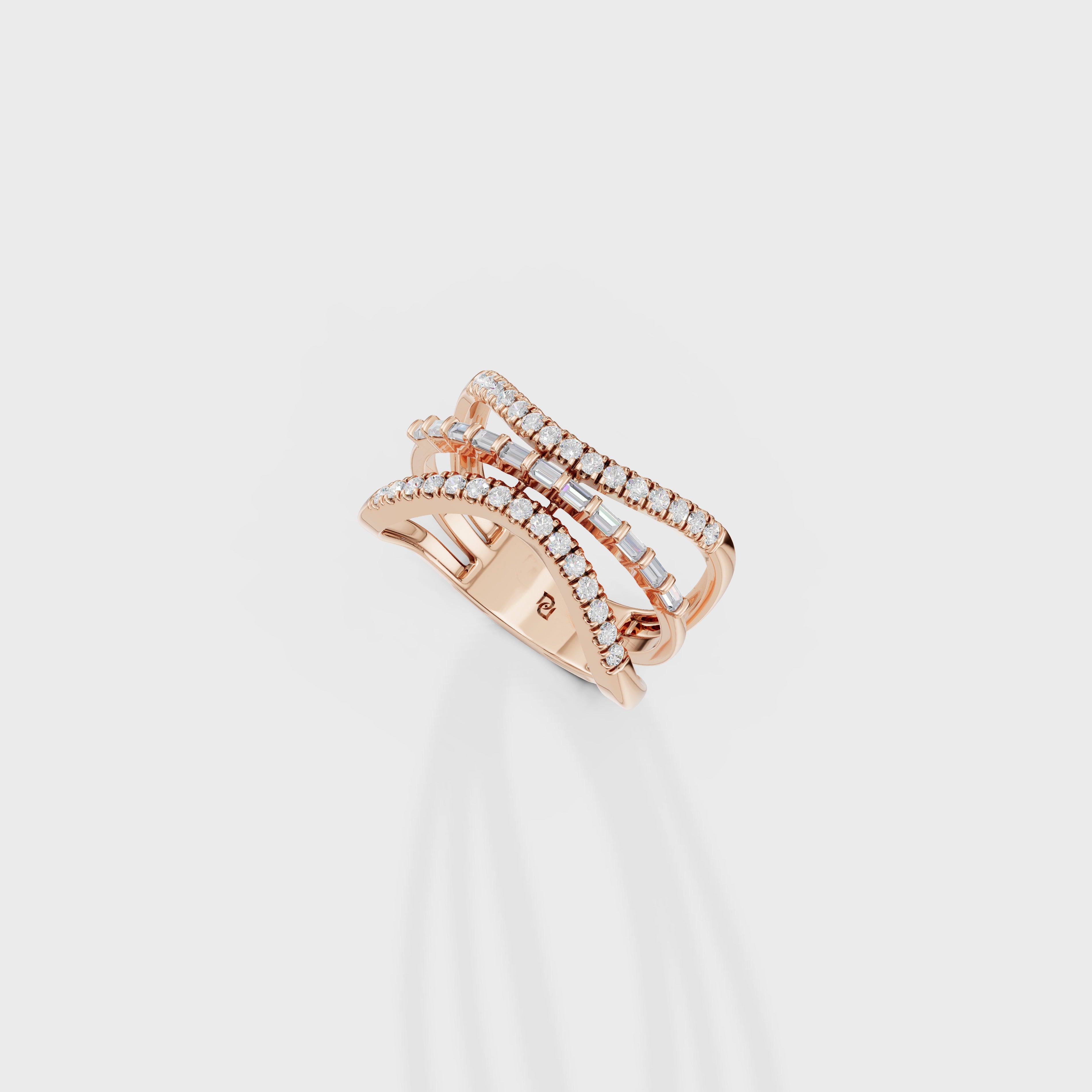 Baguette & Round Diamond Crossover Ring
