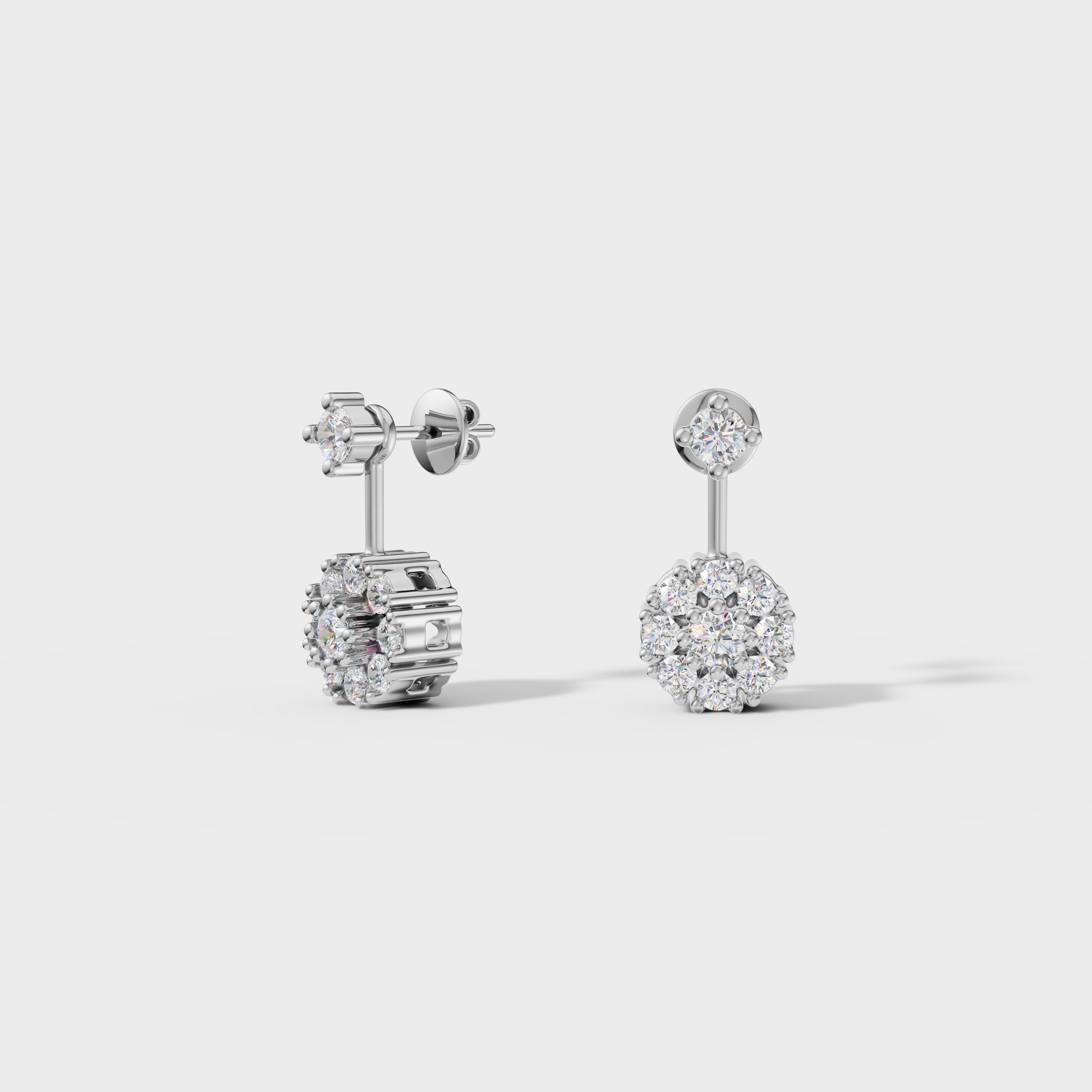 Round Cut Petal Cluster Stud Earrings