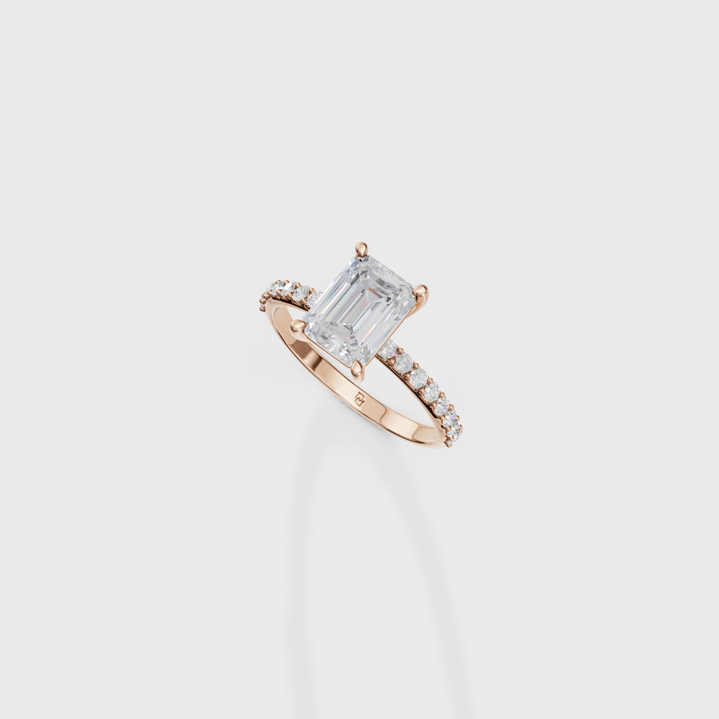 Emerald Diamond Hidden Halo Ring