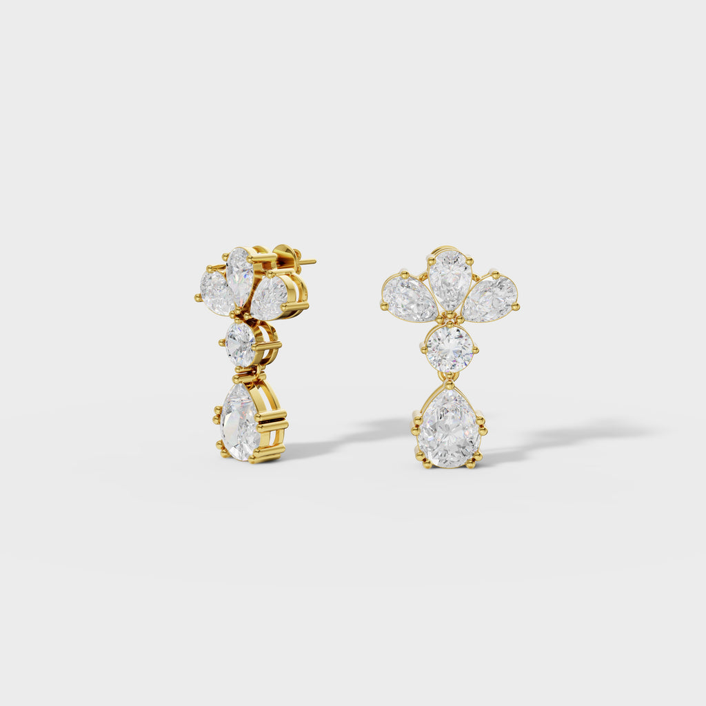 Pear & Round Diamond Drop Cluster Earrings