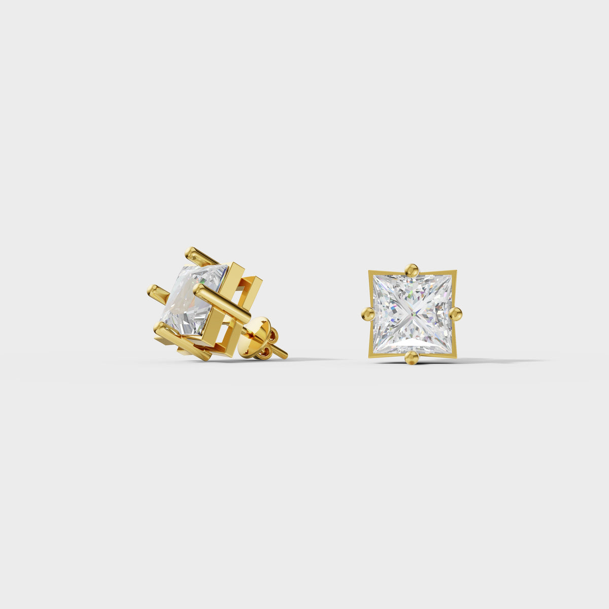1ct Each Princess Cut Diamond Stud Earrings