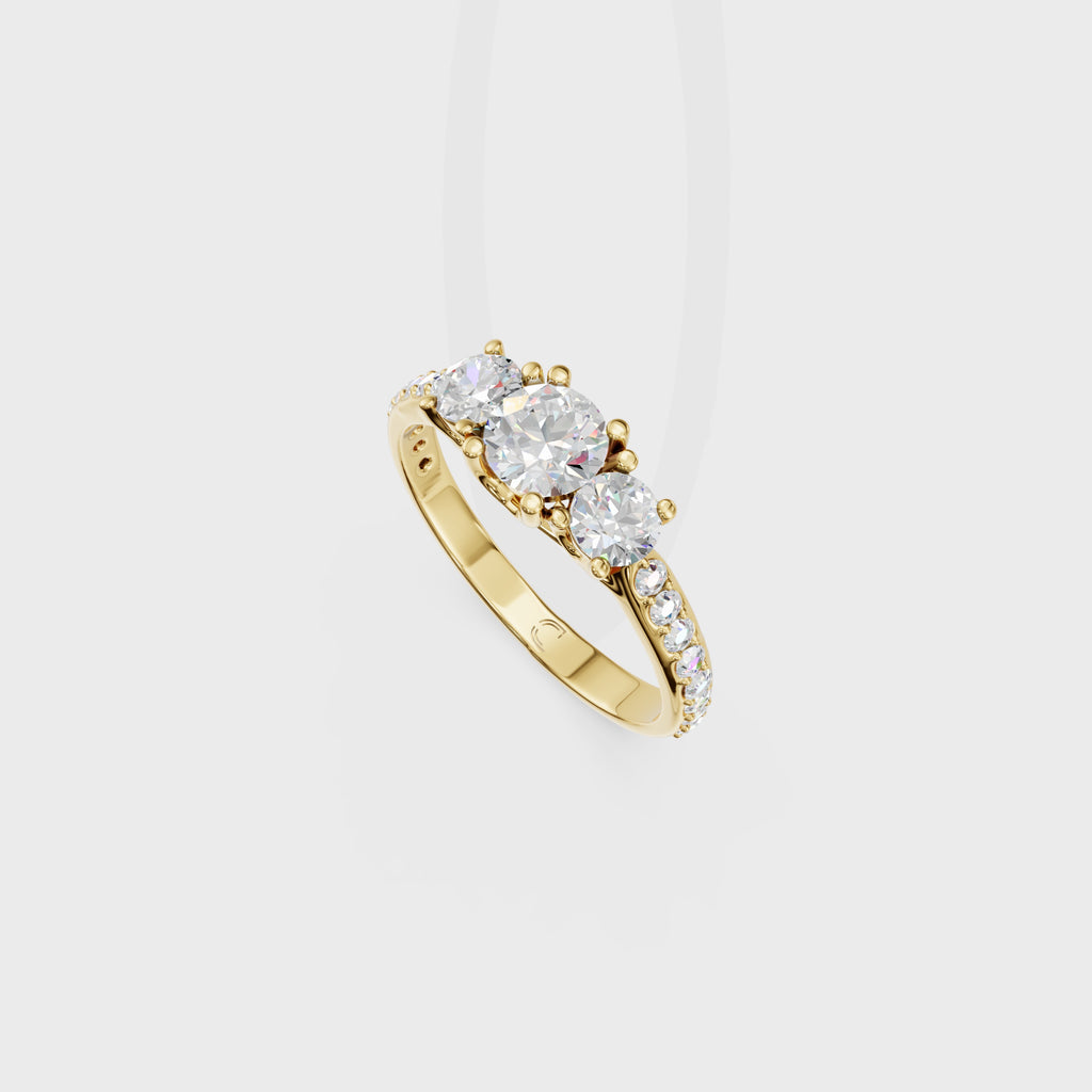Trilogy Diamond Engagement Ring with Pave Band