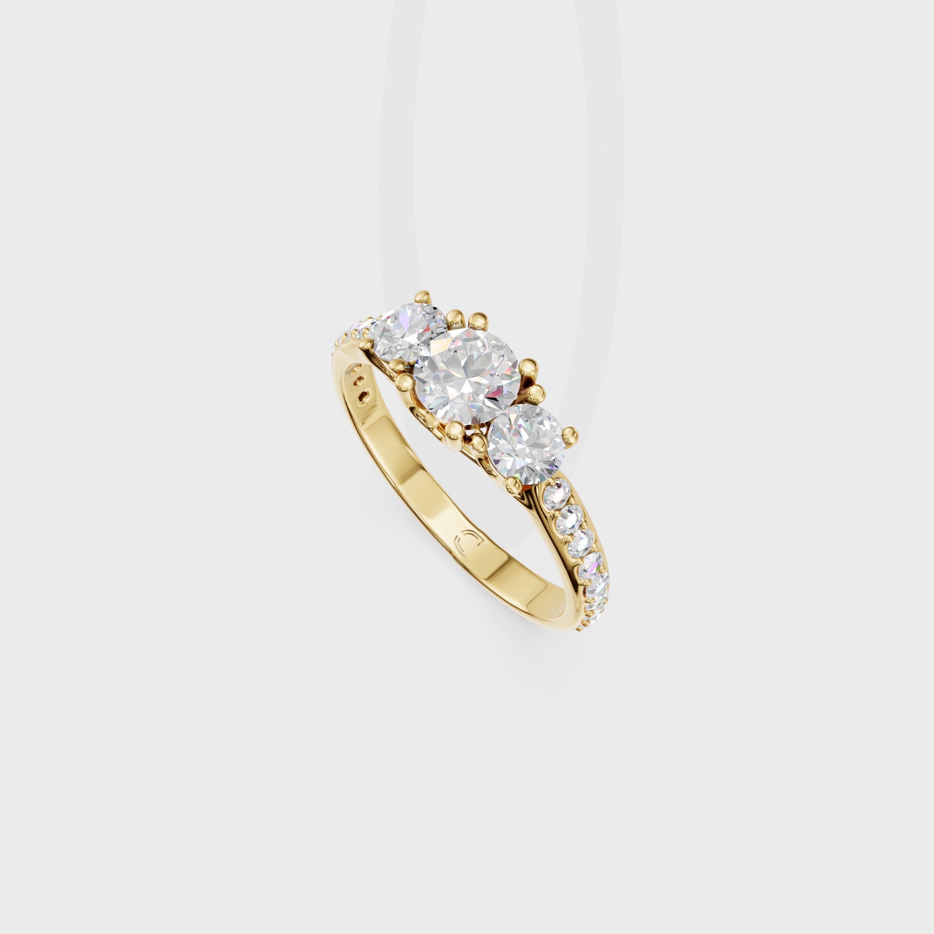 Trilogy Diamond Engagement Ring with Pave Band