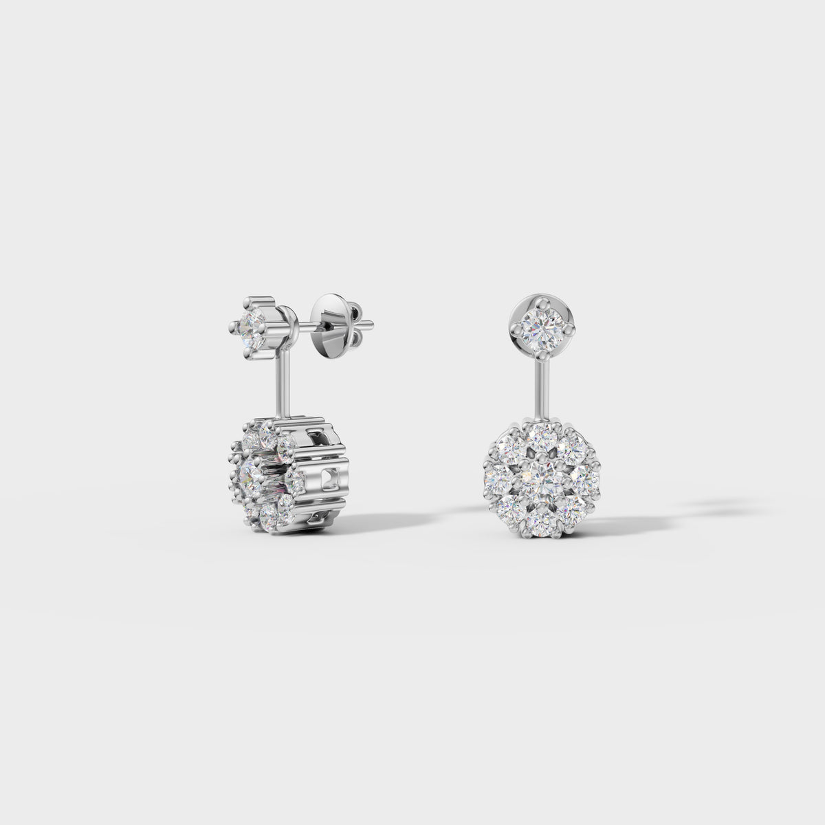 Round Cut Petal Cluster Stud Earrings