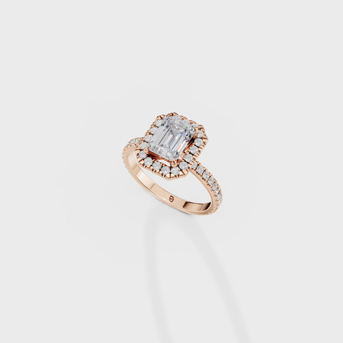 1.50ct Emerald Cut Diamond Halo Engagement Ring with Pave Band