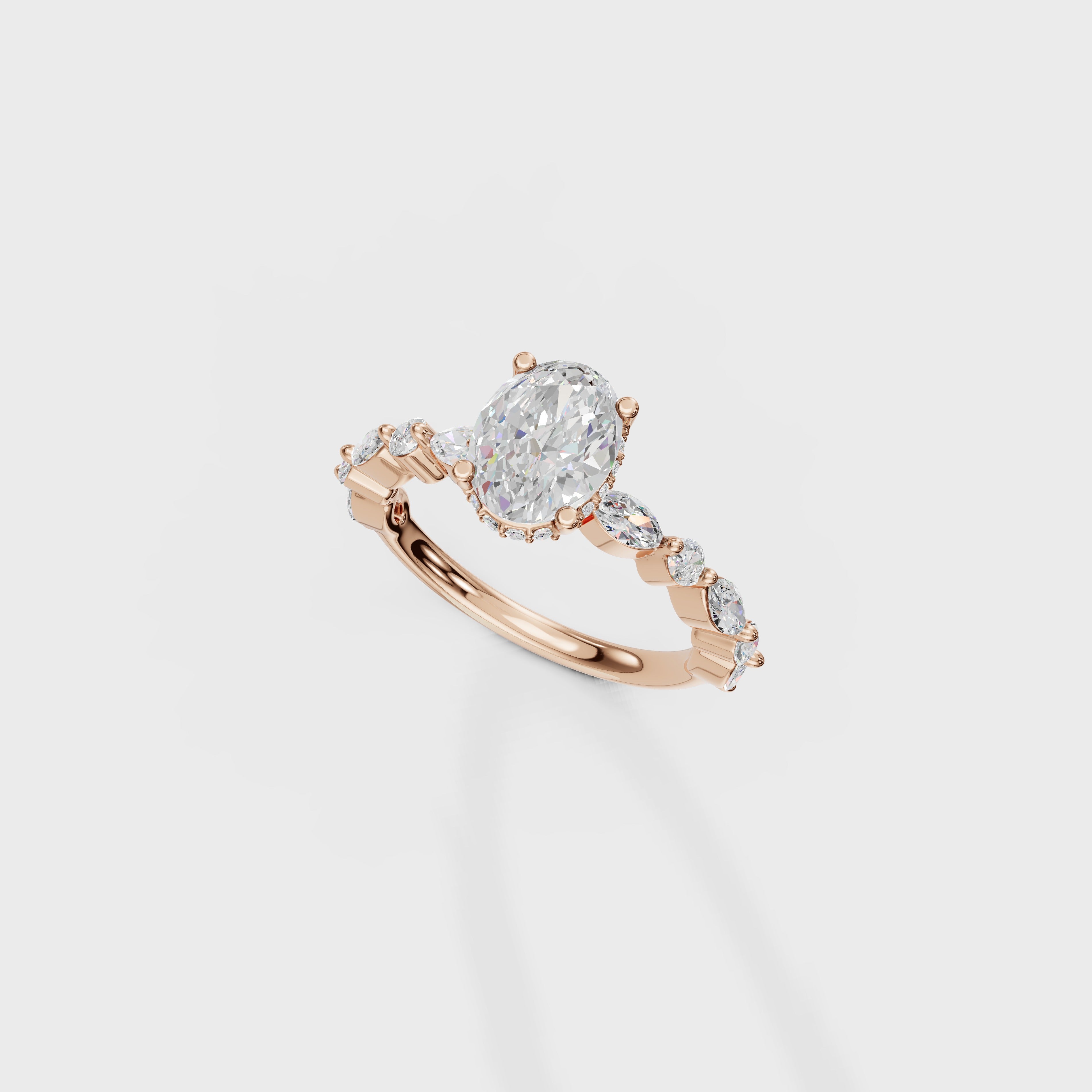 Oval Diamond Engagement Ring with Marquise Accents