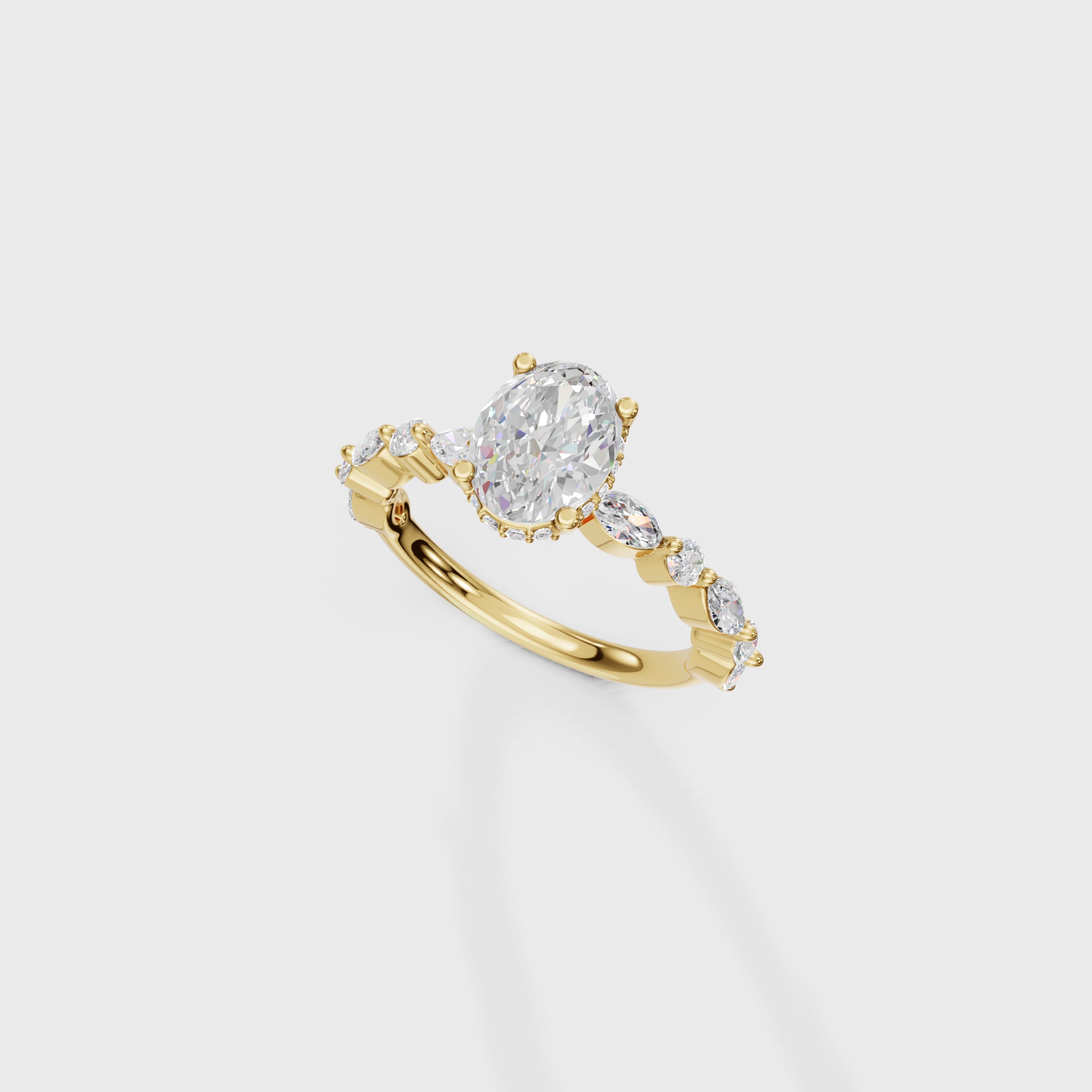 Oval Diamond Engagement Ring with Marquise Accents