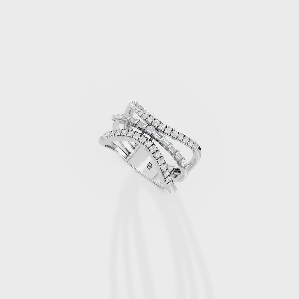 Baguette & Round Diamond Crossover Ring