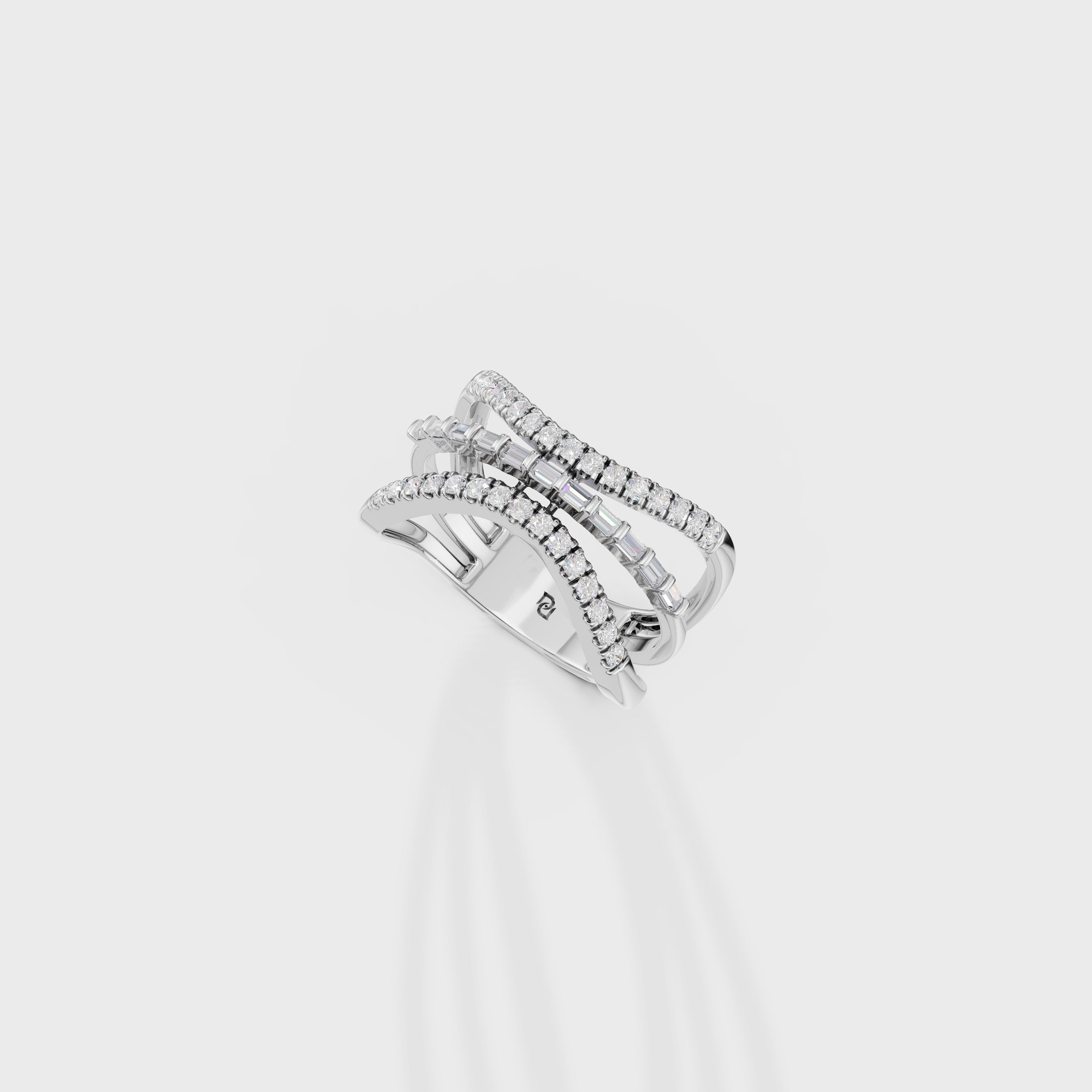 Baguette & Round Diamond Crossover Ring